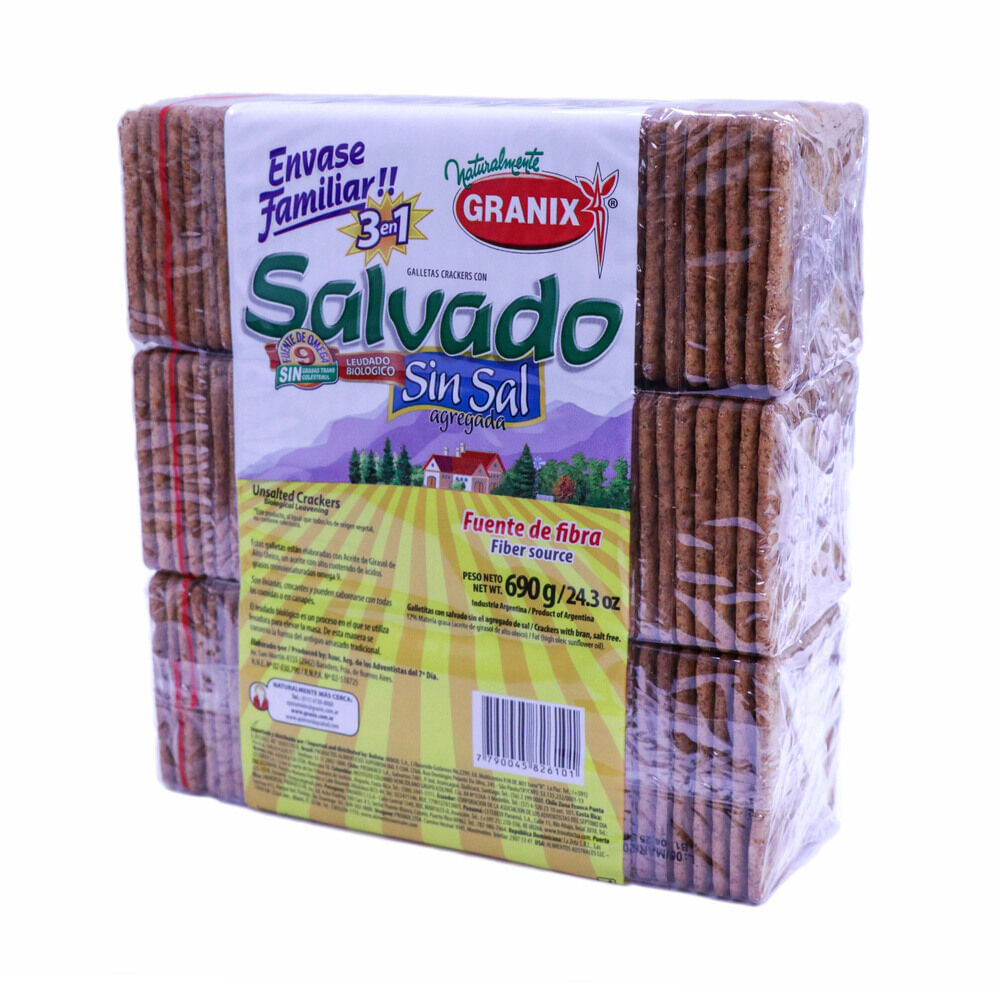 Galletitas crackers Granix salvado sin sal agregada 690 g.