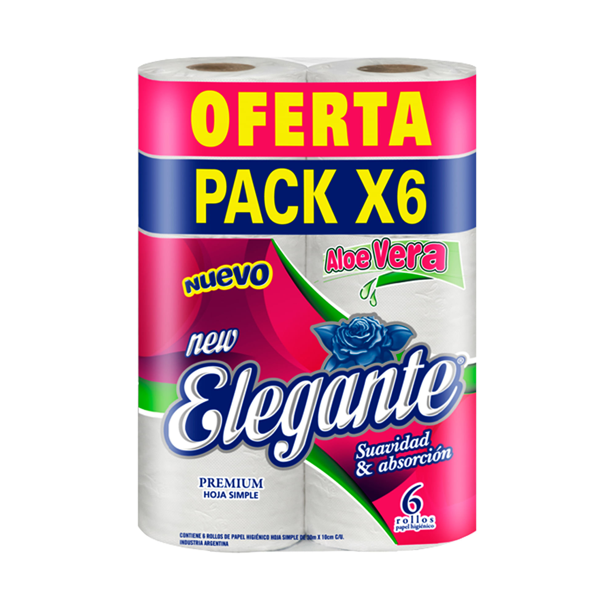 Papel higiénico hoja simple Elegante aloe vera 6 x 30 m.