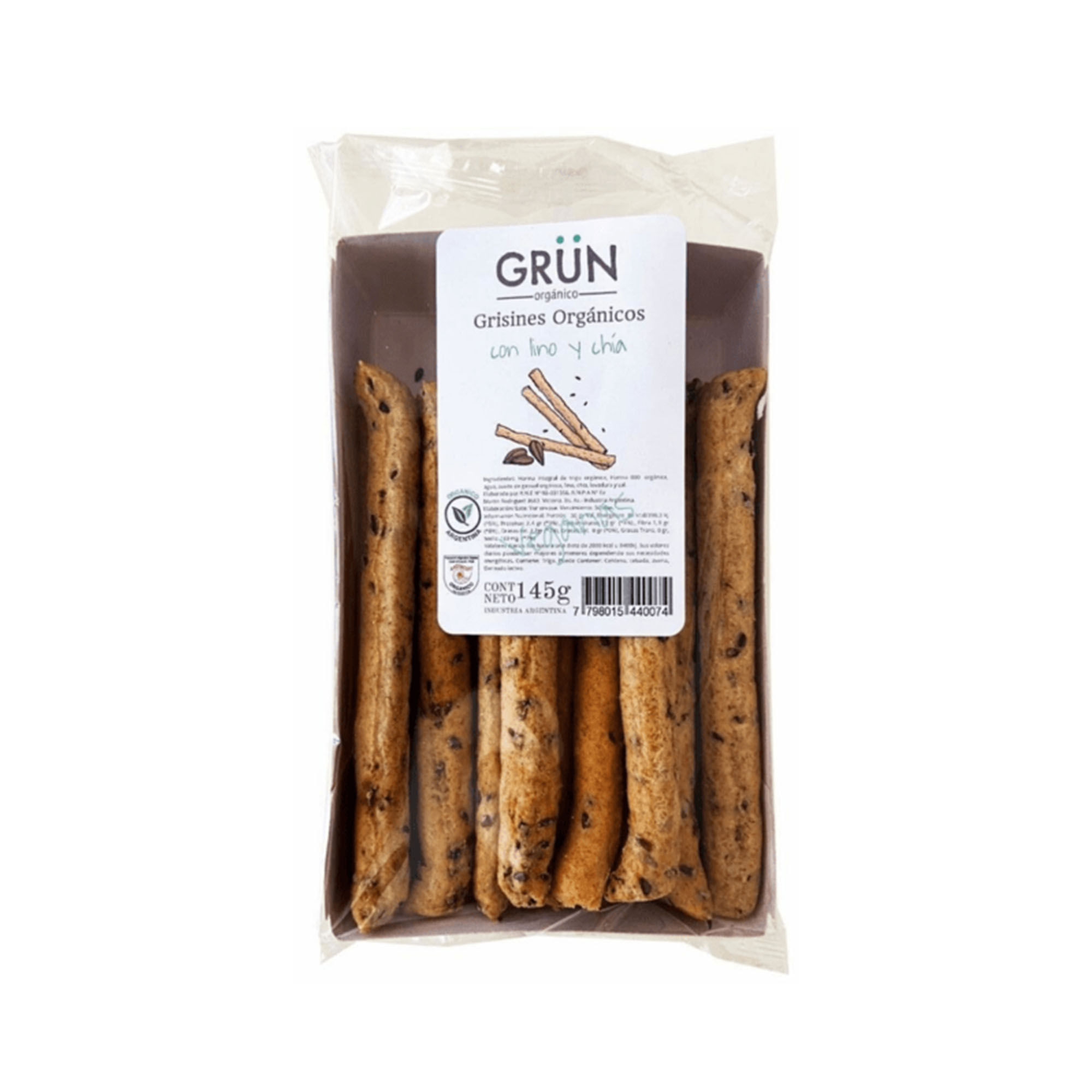 Galleta grisin Grun orgánica con lira y chía 145 g.