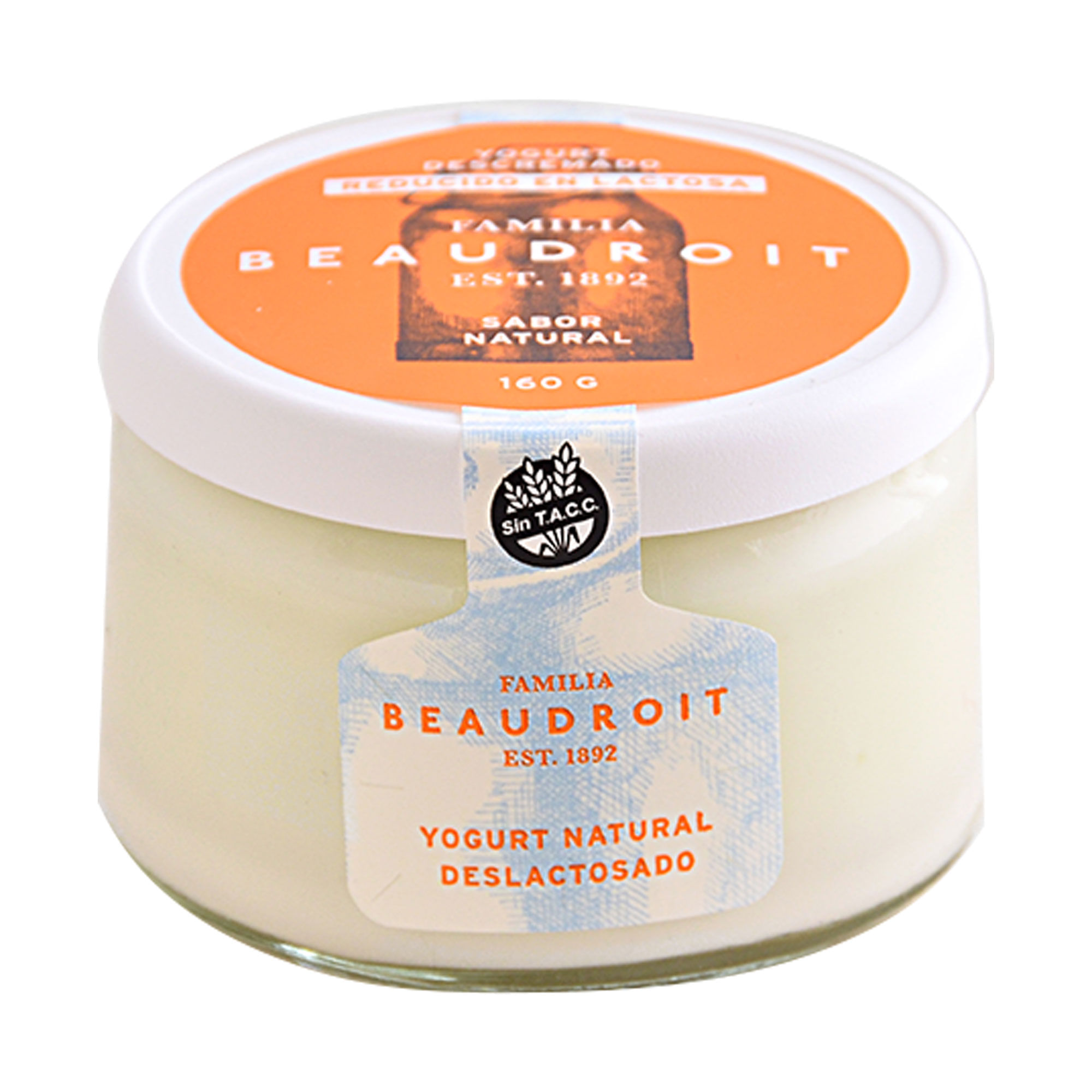 Yogur descremado Familia Beaudroit natural deslactosado 160 g.