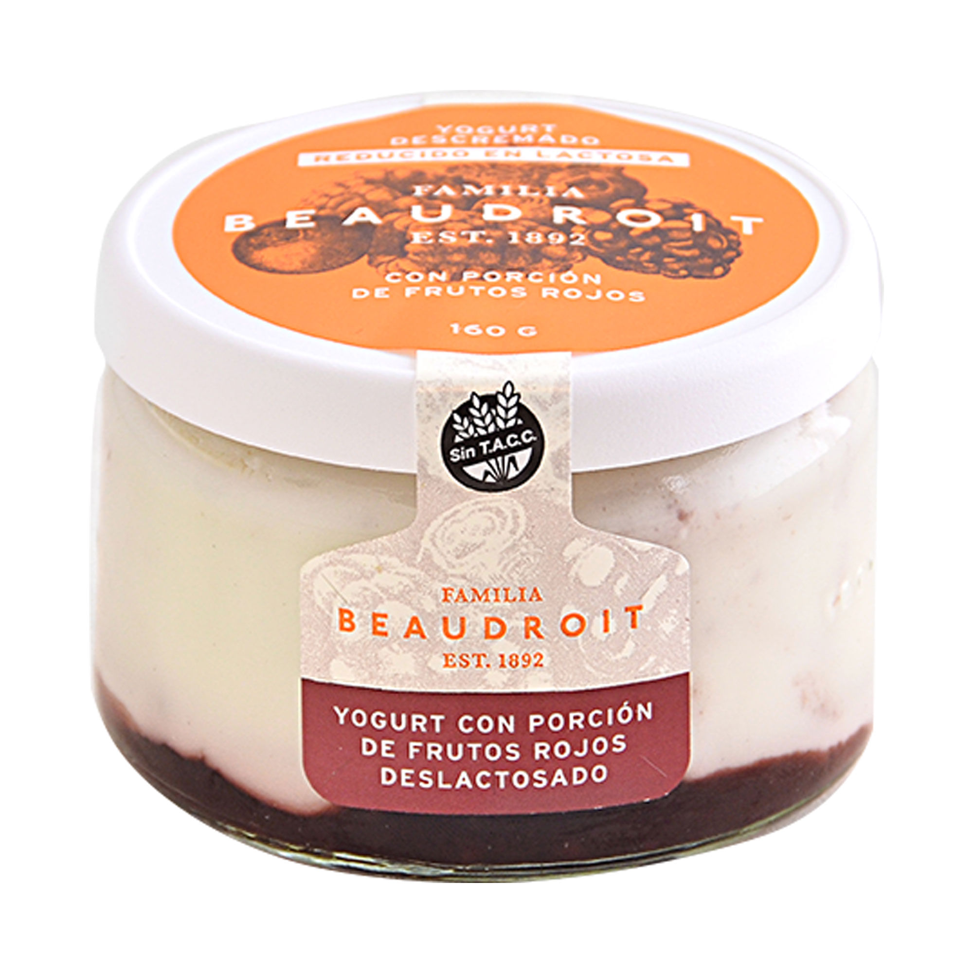 Yogur descremado Familia Beaudroit frutos rojos deslactosado 160 g.