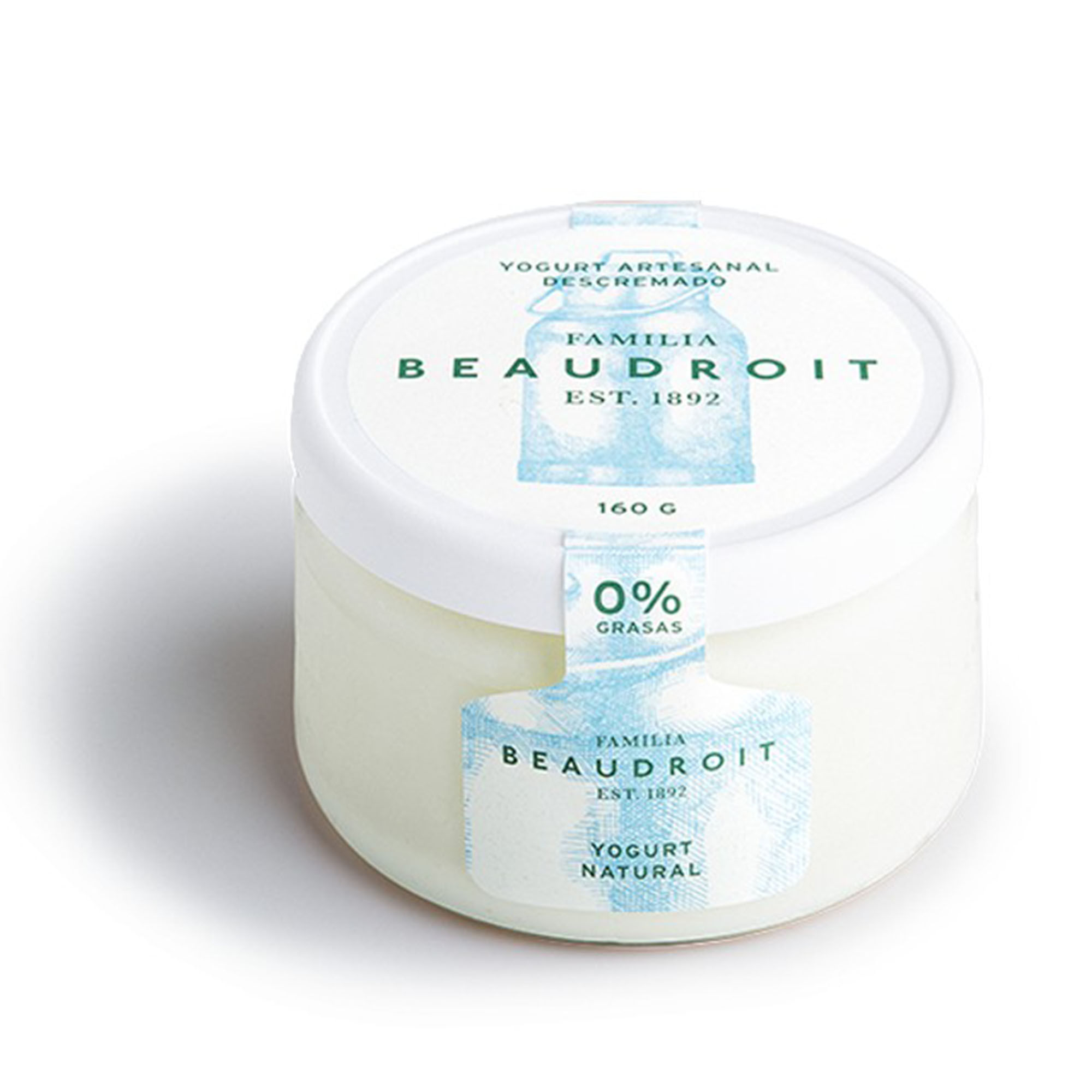 Yogur descremado Familia Beaudroit artesanal natural 160 g.