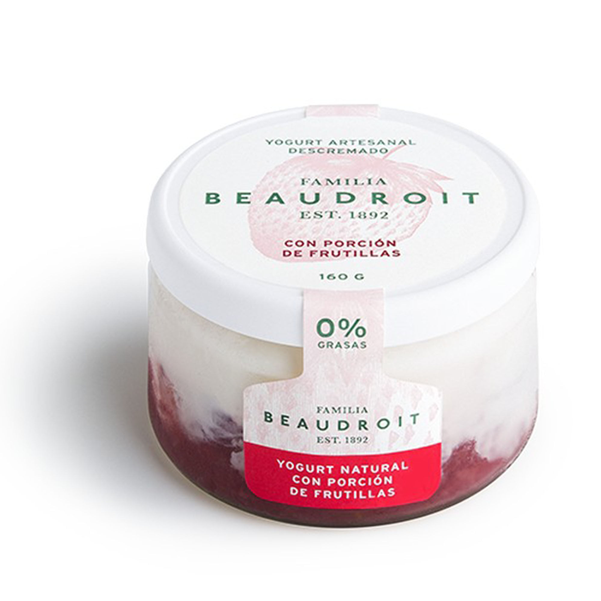 Yogur descremado Familia Beaudroit artesanal frutilla 160 g.