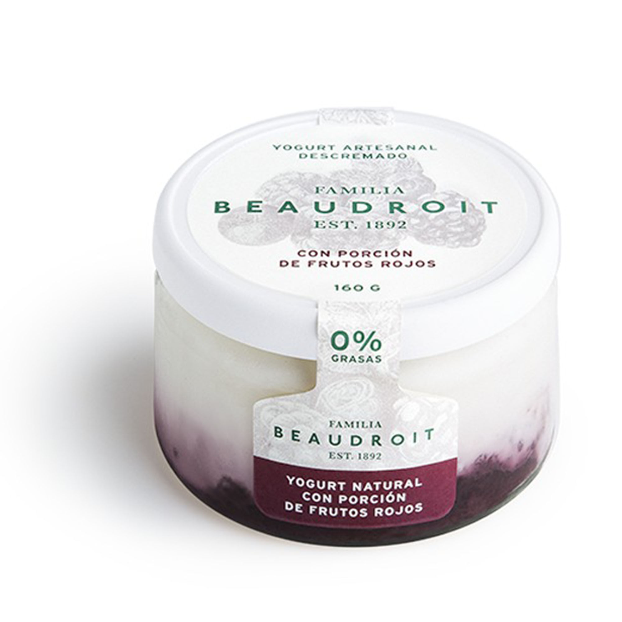 Yogur descremado Familia Beaudroit artesanal frutos rojos 160 g.