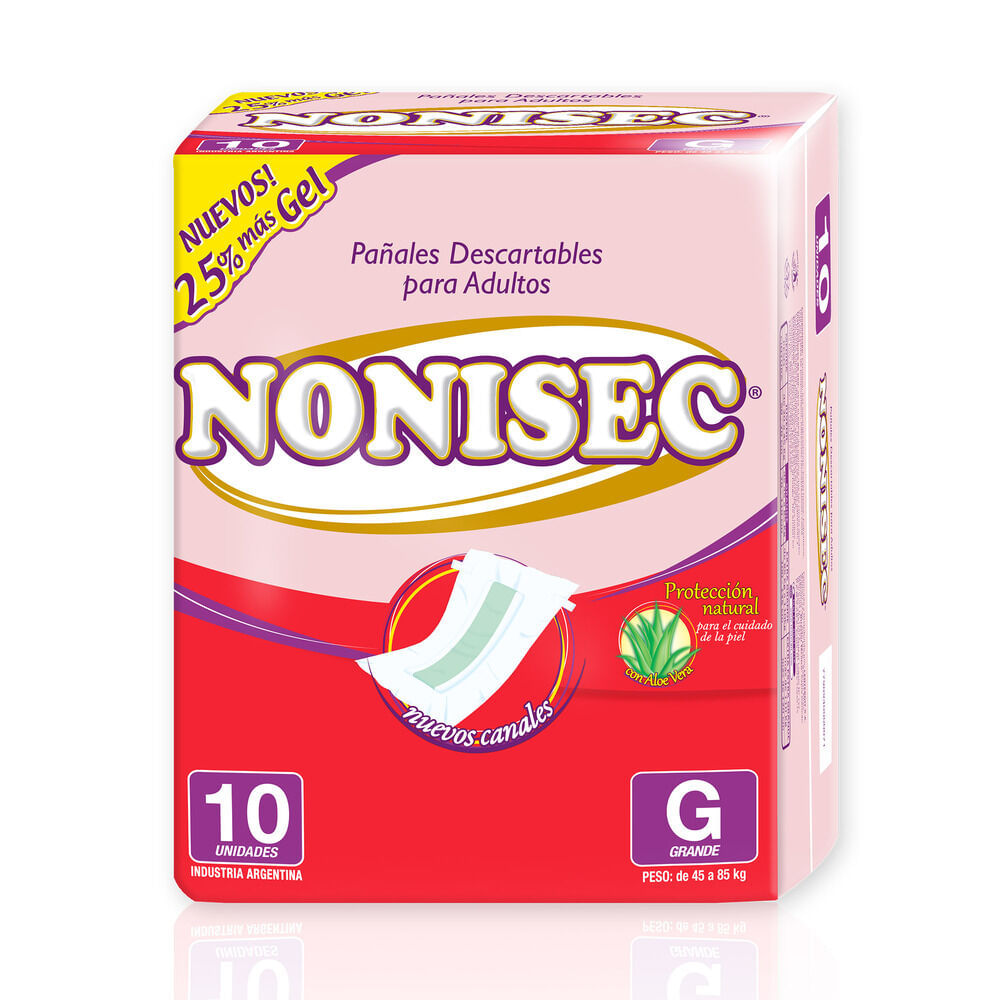 Pañales para adulto Nonisec con gel talle G 10 u.