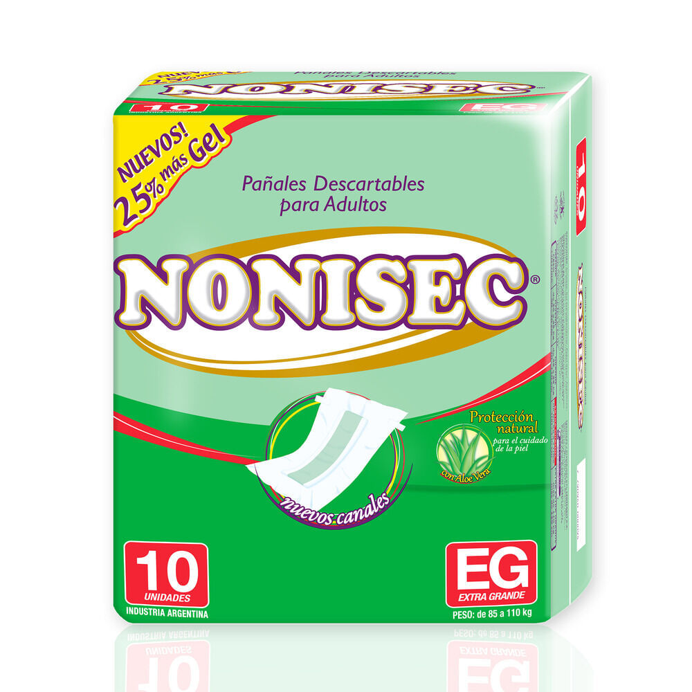Pañales para adulto Nonisec con gel talle XG 10 u.