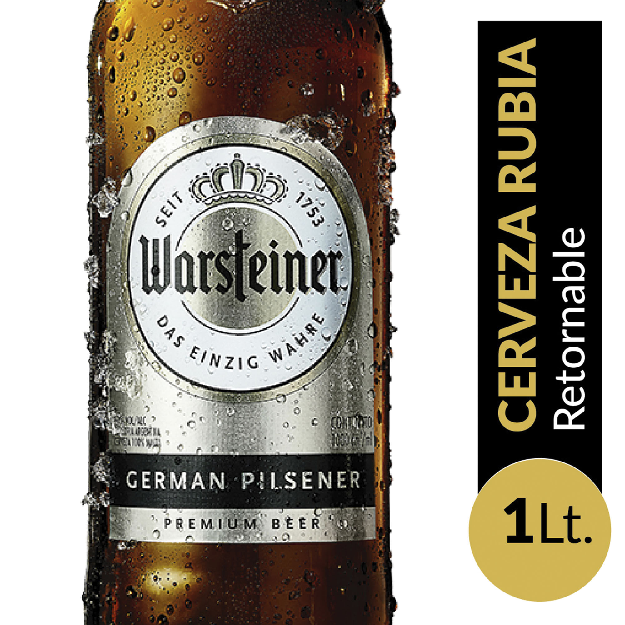 Cerveza rubia Warsteiner retornable 1 lt