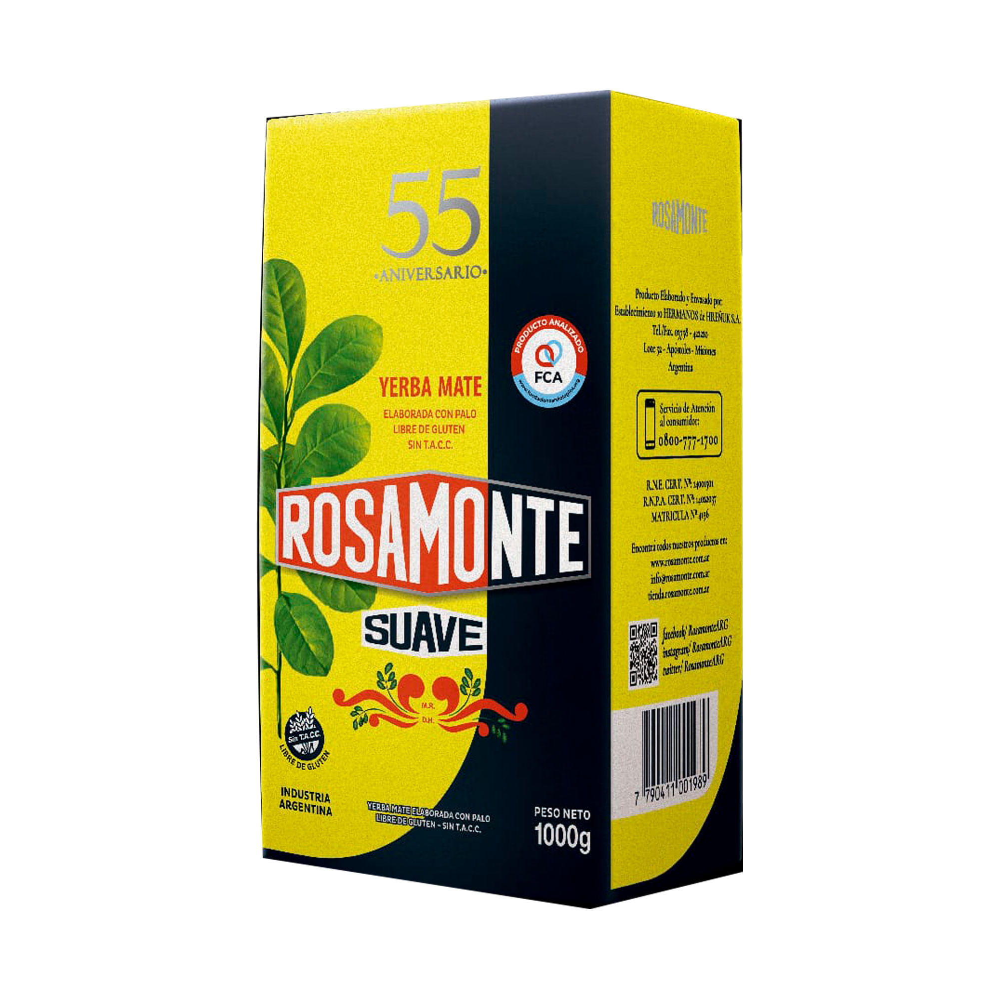 Yerba mate Rosamonte suave 55 aniversario 1 kg.