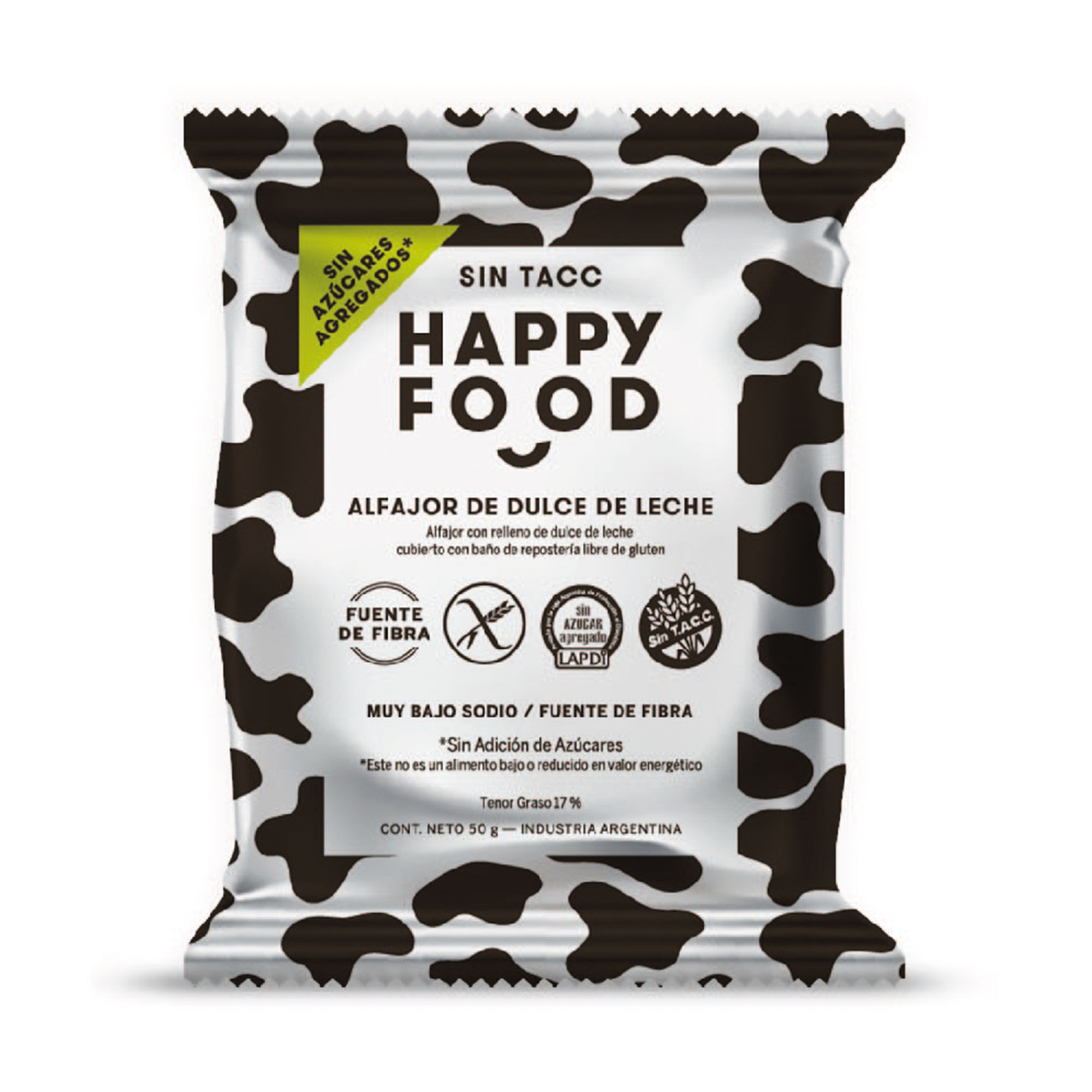Alfajor Happy Food de dulce de leche sin azúcar 50 g. x 3 uni