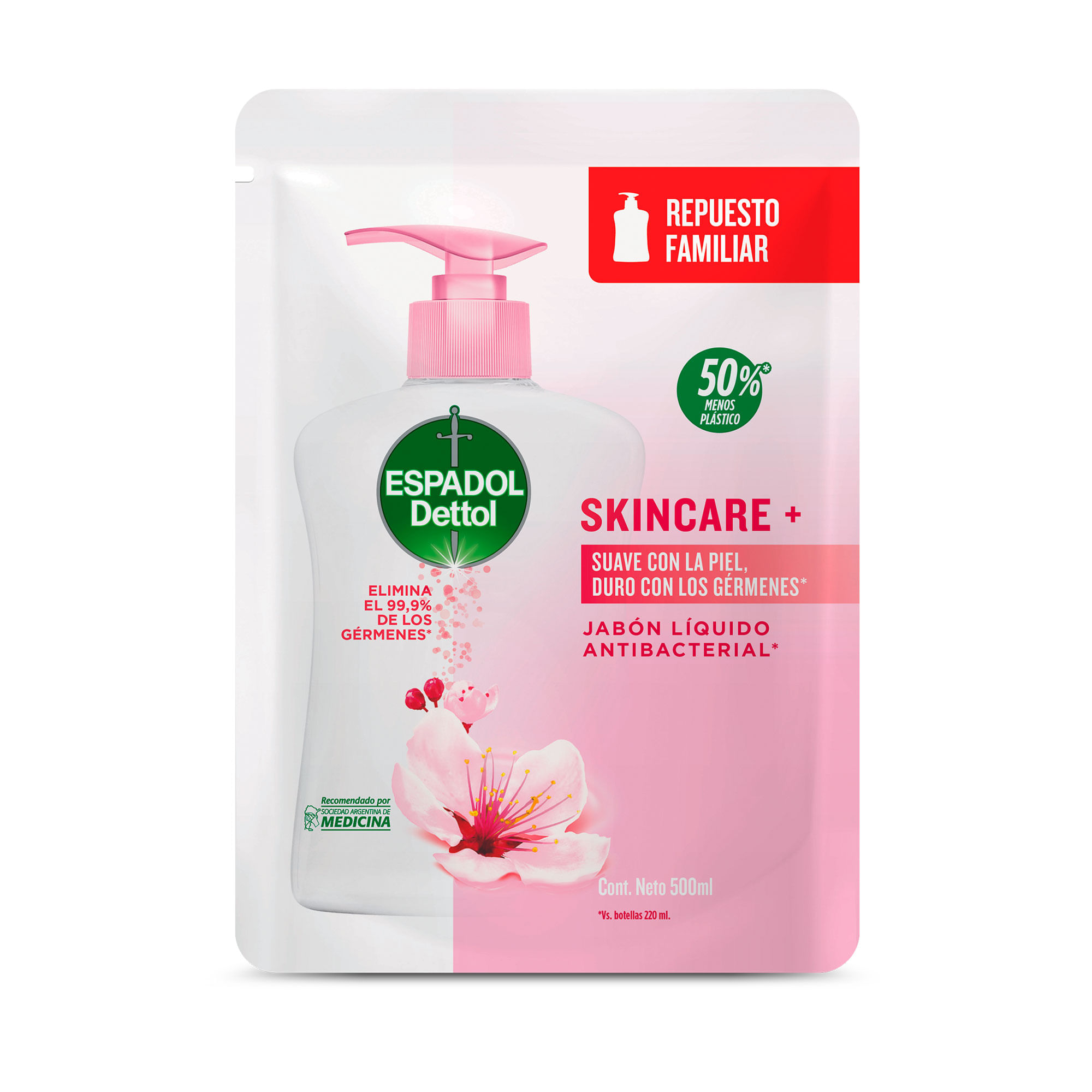 Jabón líquido Espadol antibacterial skincare repuesto 500 cc.