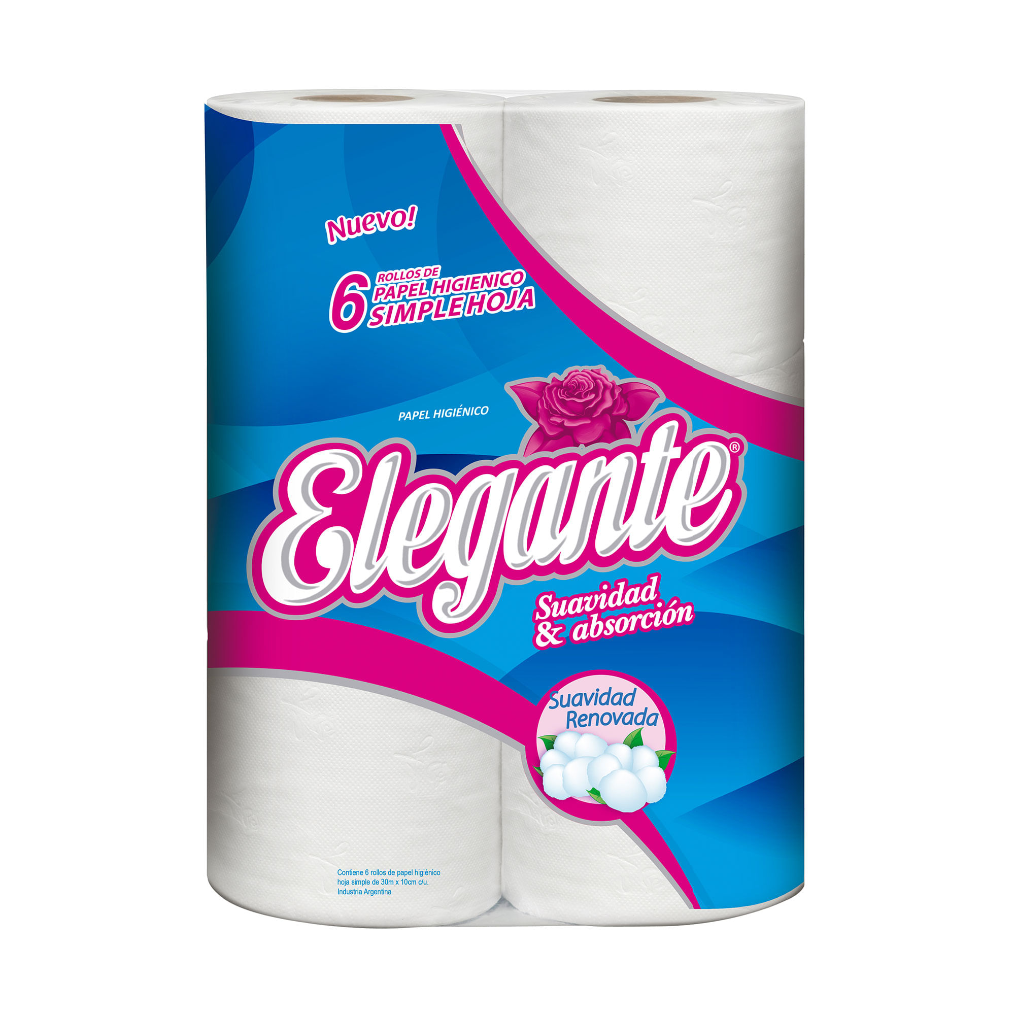 Papel higiénico Elegante hoja simple 30 mts. x 6 uni