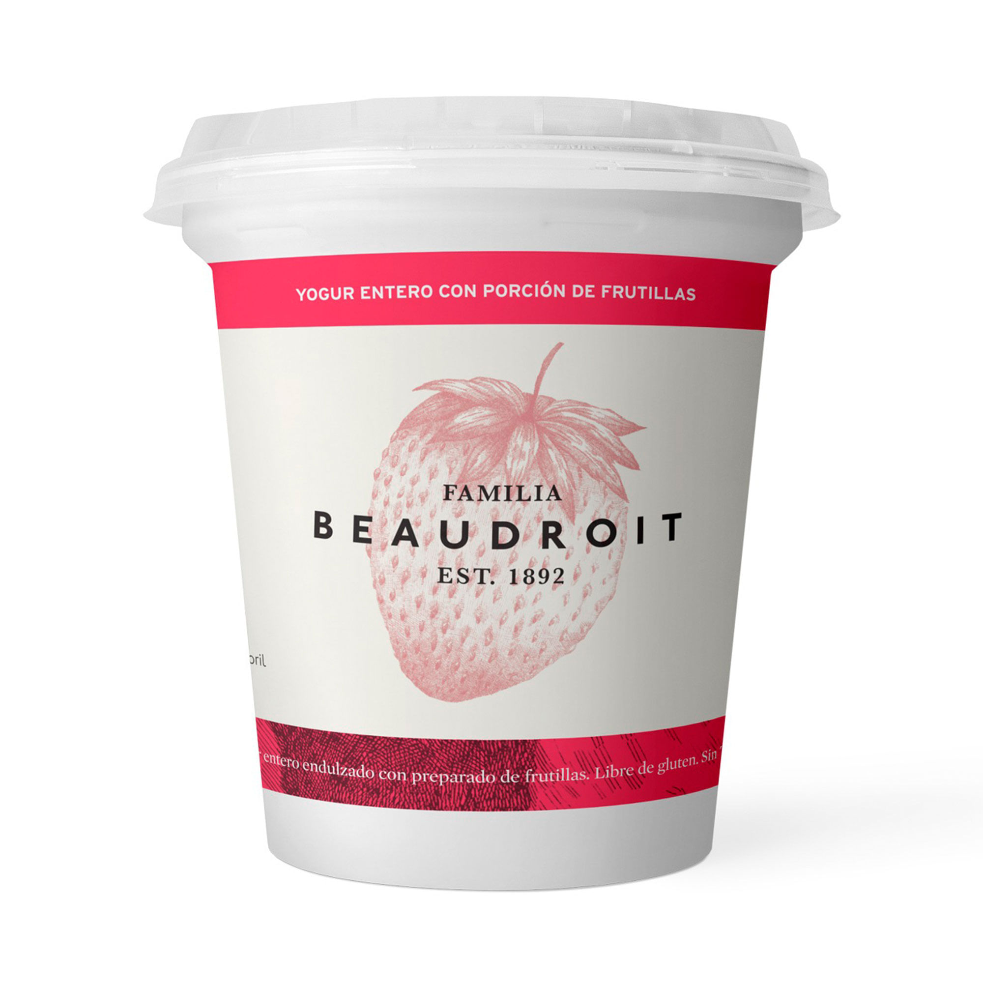 Yogur entero Familia Beaudroit con frutillas pote 400 g.