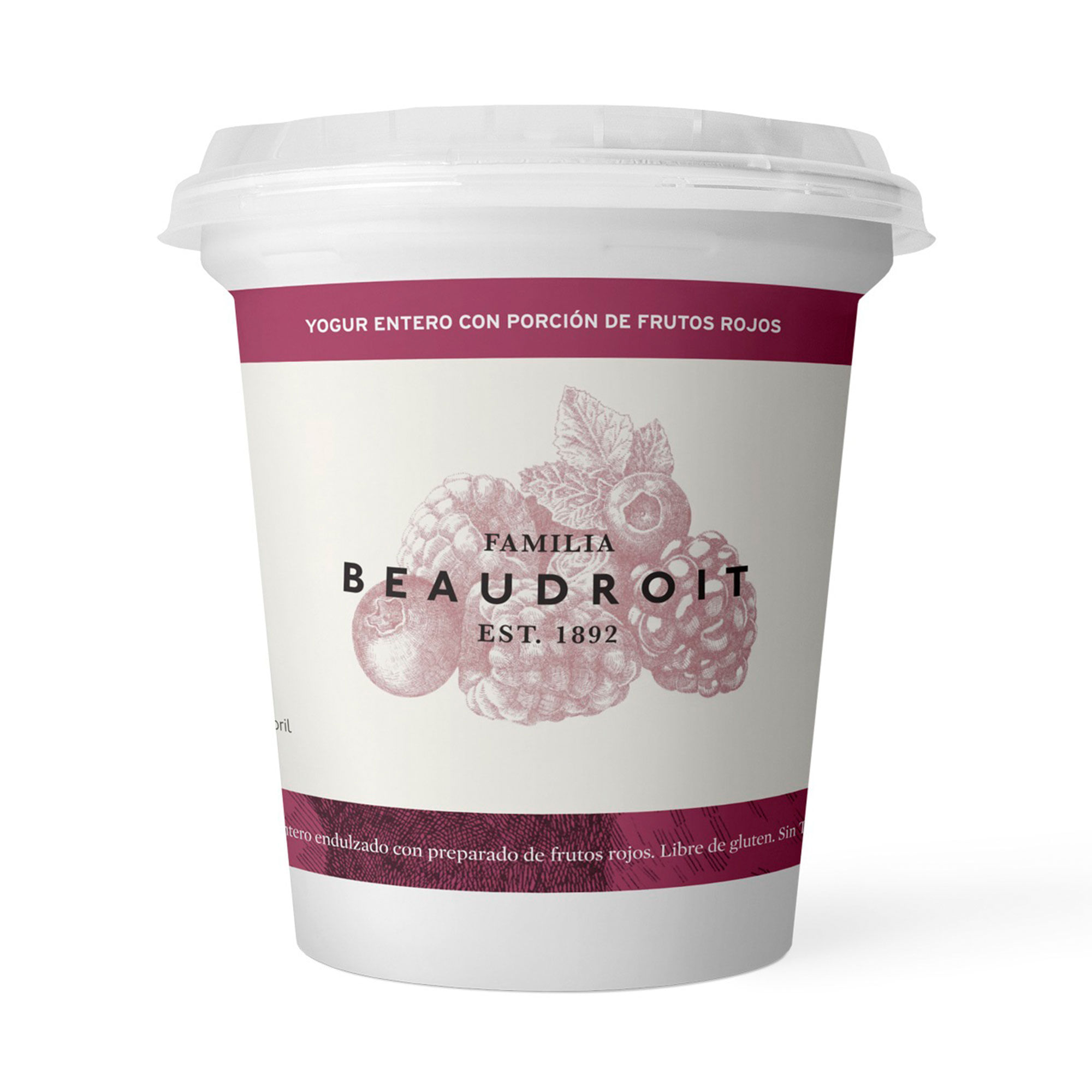 Yogur entero Familia Beaudroit con frutos rojos pote 400 g.
