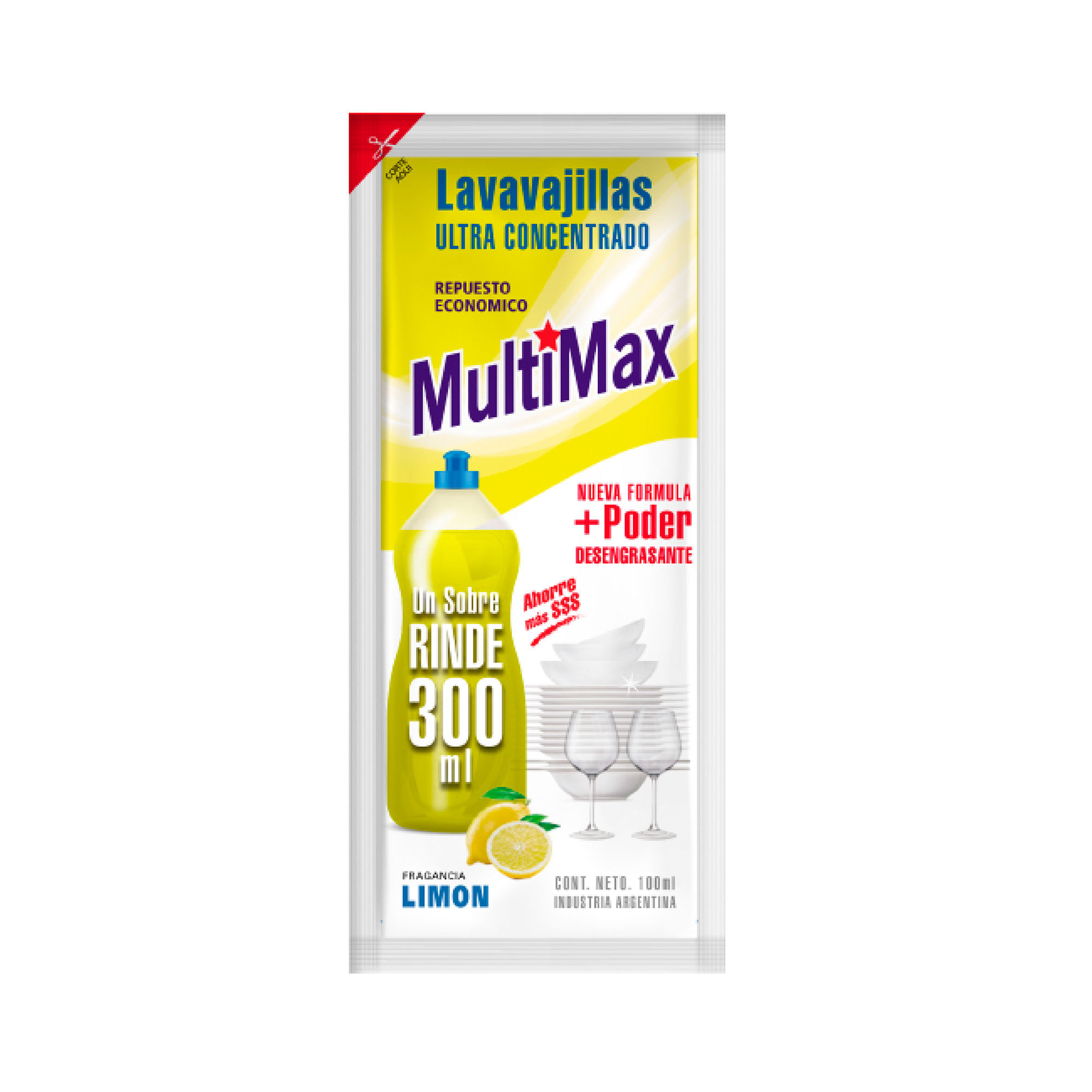 Lavavajillas detergente Multimax para diluir limón (rinde 300 ml.) 100 ml.