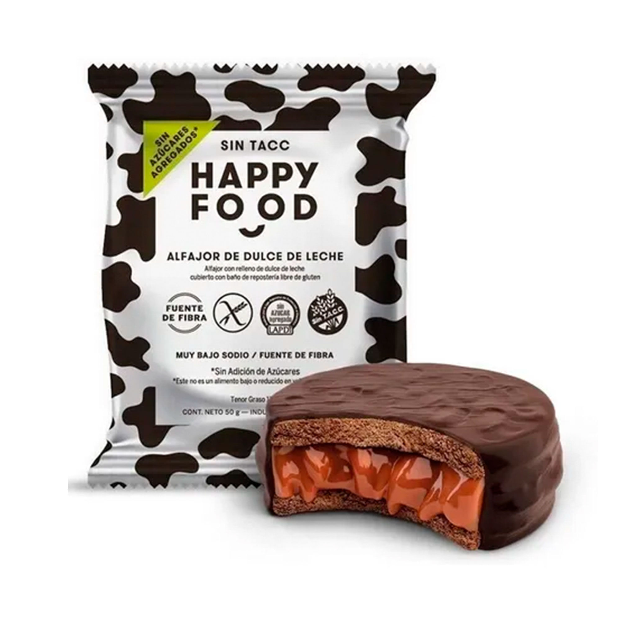 Alfajor Happy food coco y dulce de leche sin azúcar 3x 50 g.