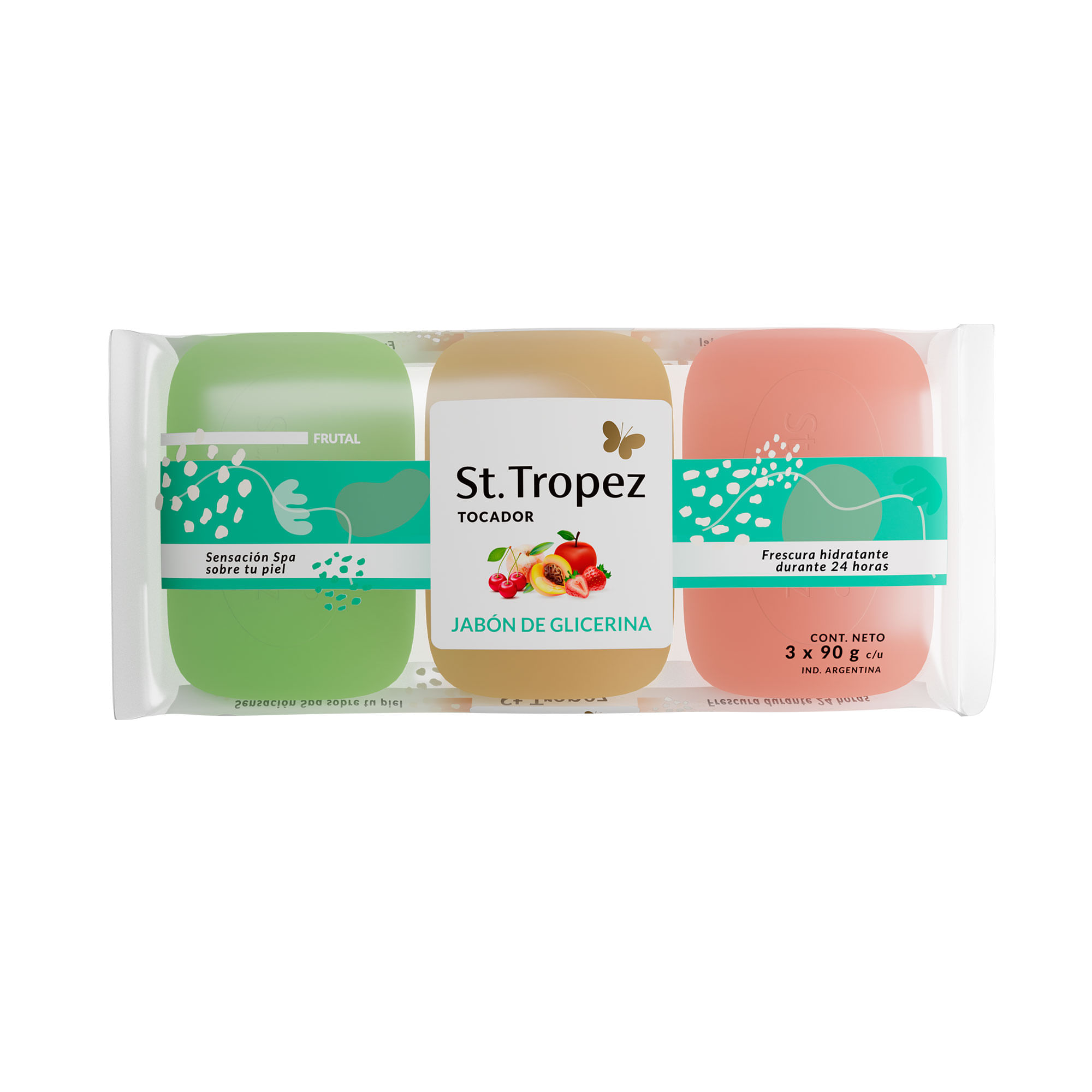 Jabón tocador St tropez glicerina frutal x3 90 g.