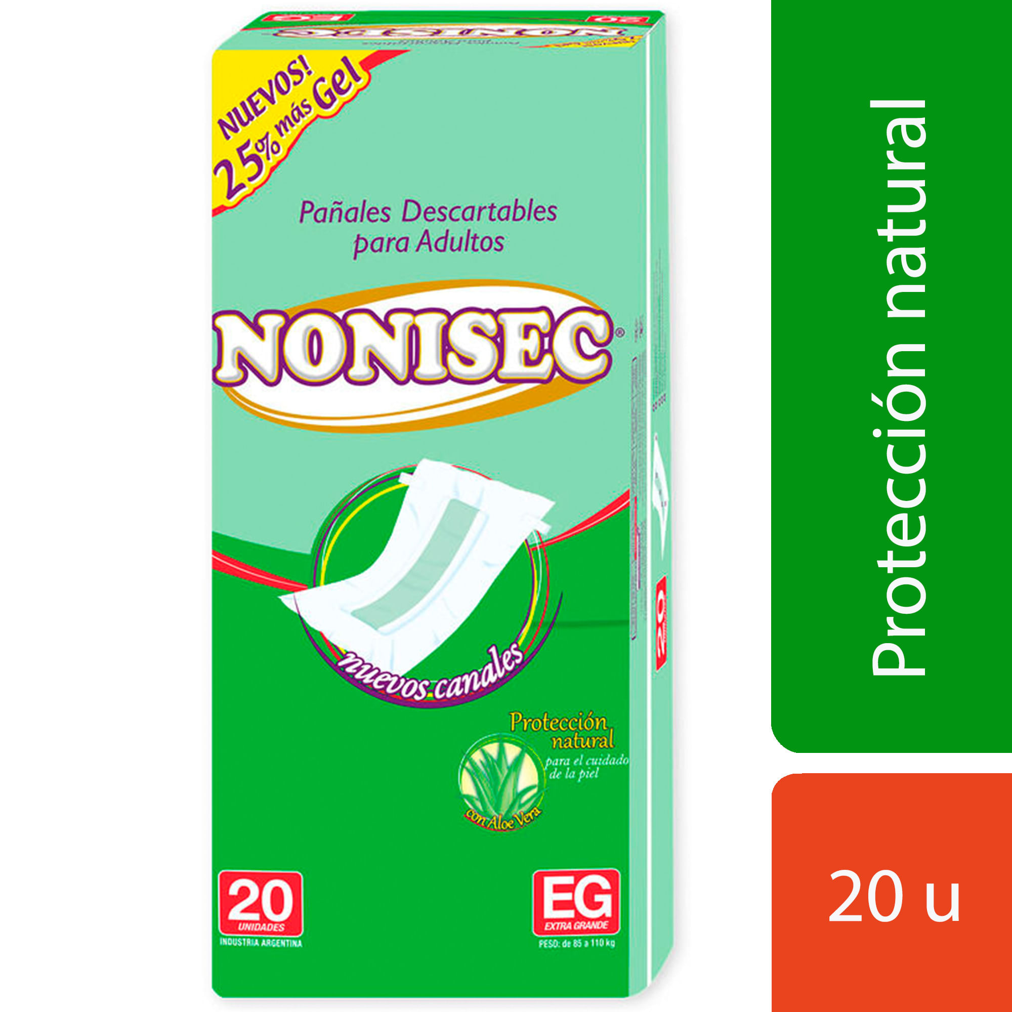 Pañales para adulto Nonisec con gel talle XG 20 u.