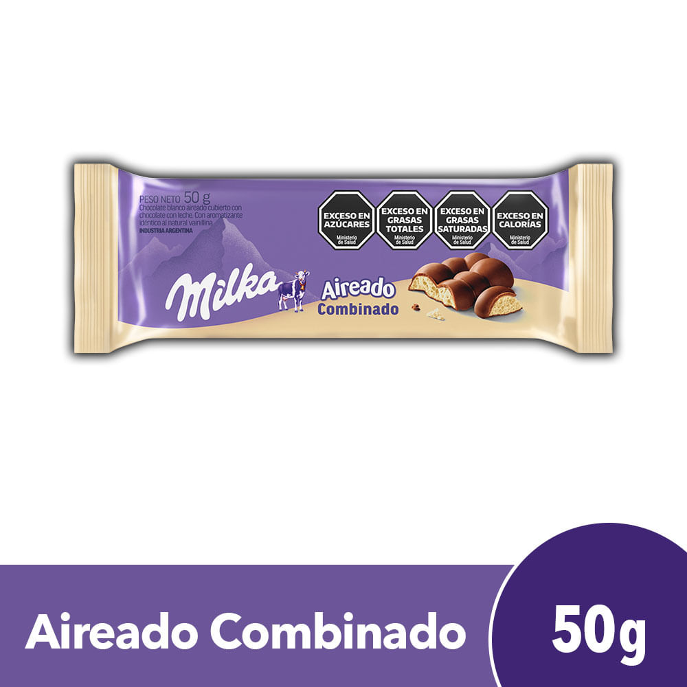 Chocolate Milka aireado combinado 50 g.