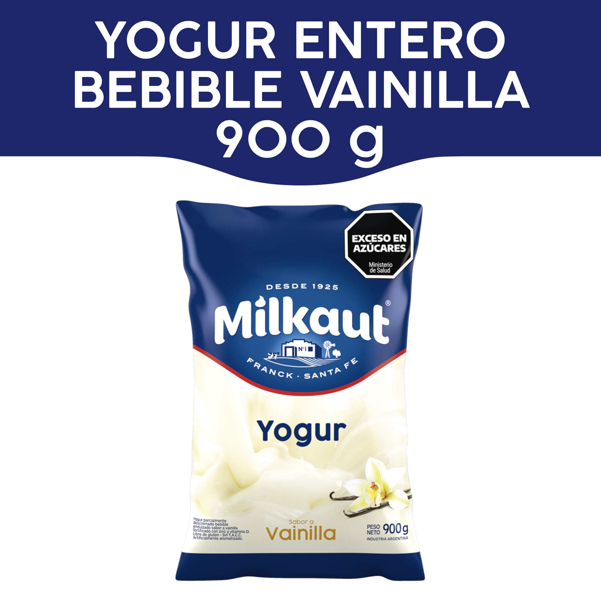 Yogur entero Milkaut vainilla sachet 900 g.