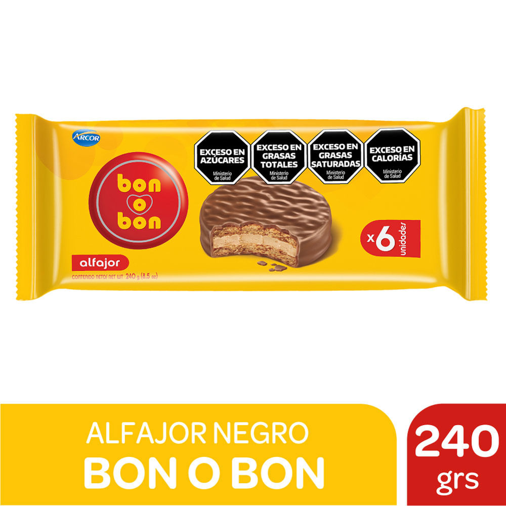 Alfajor de chocolate Bon o Bon x6 240 grs