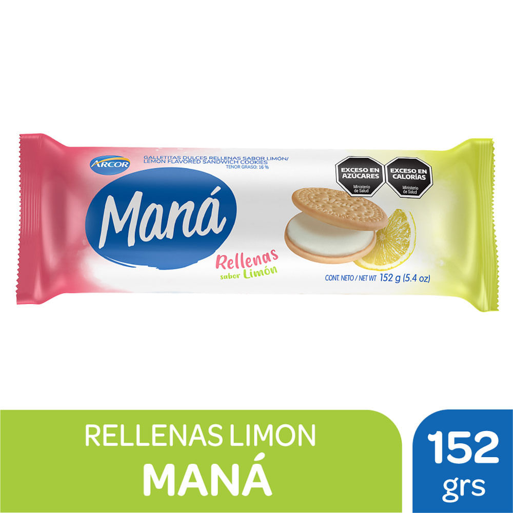 Galletitas vainilla rellenas limon Maná 152 g.