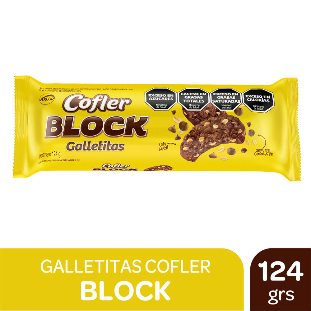 Galletitas Cofler Block chips de chocolate y maní 124 g.