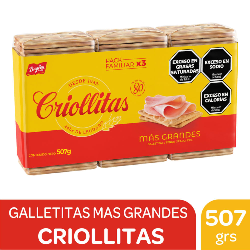 Galletitas crackers Criollitas más grandes x3 507 grs