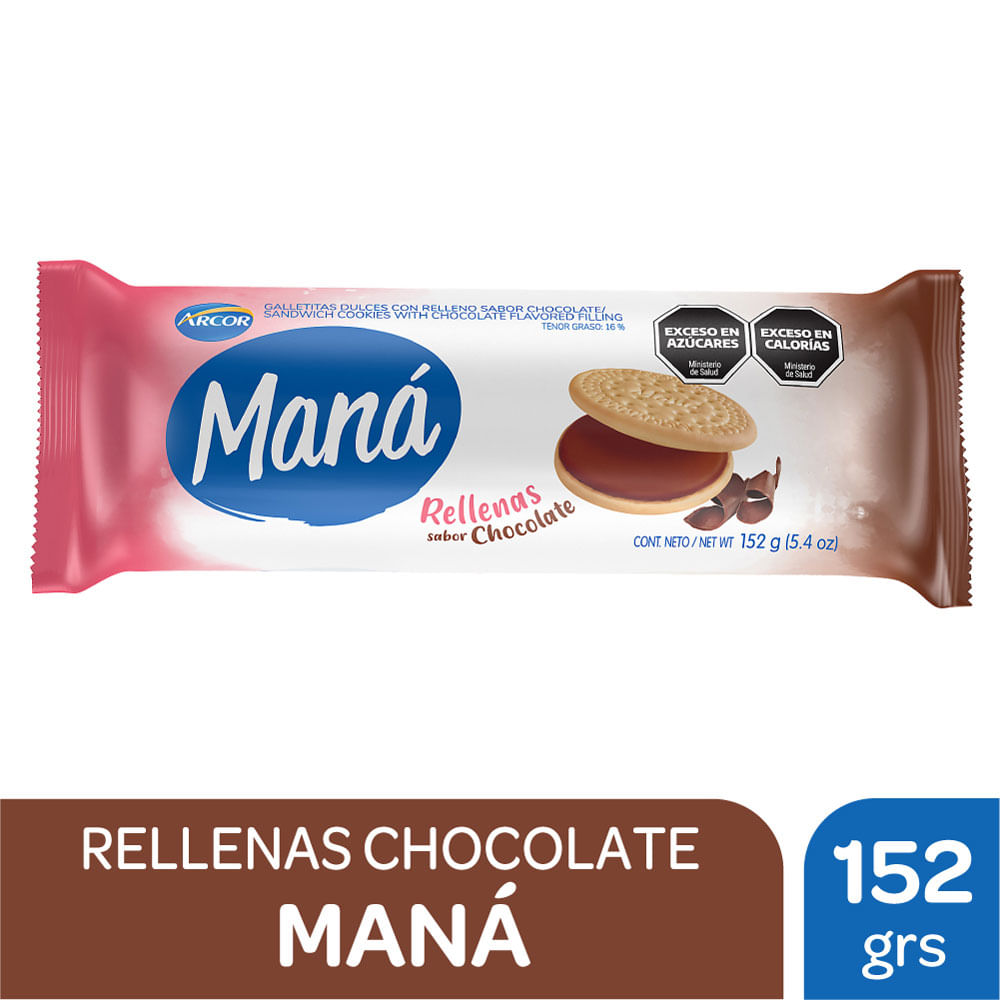 Galletitas vainilla rellena chocolate Maná 152 g.