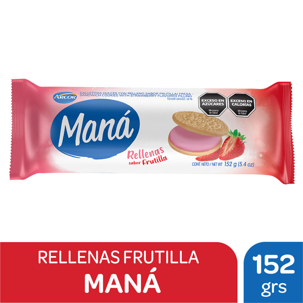 Galletitas vainilla rellenas frutilla Maná 152 g.