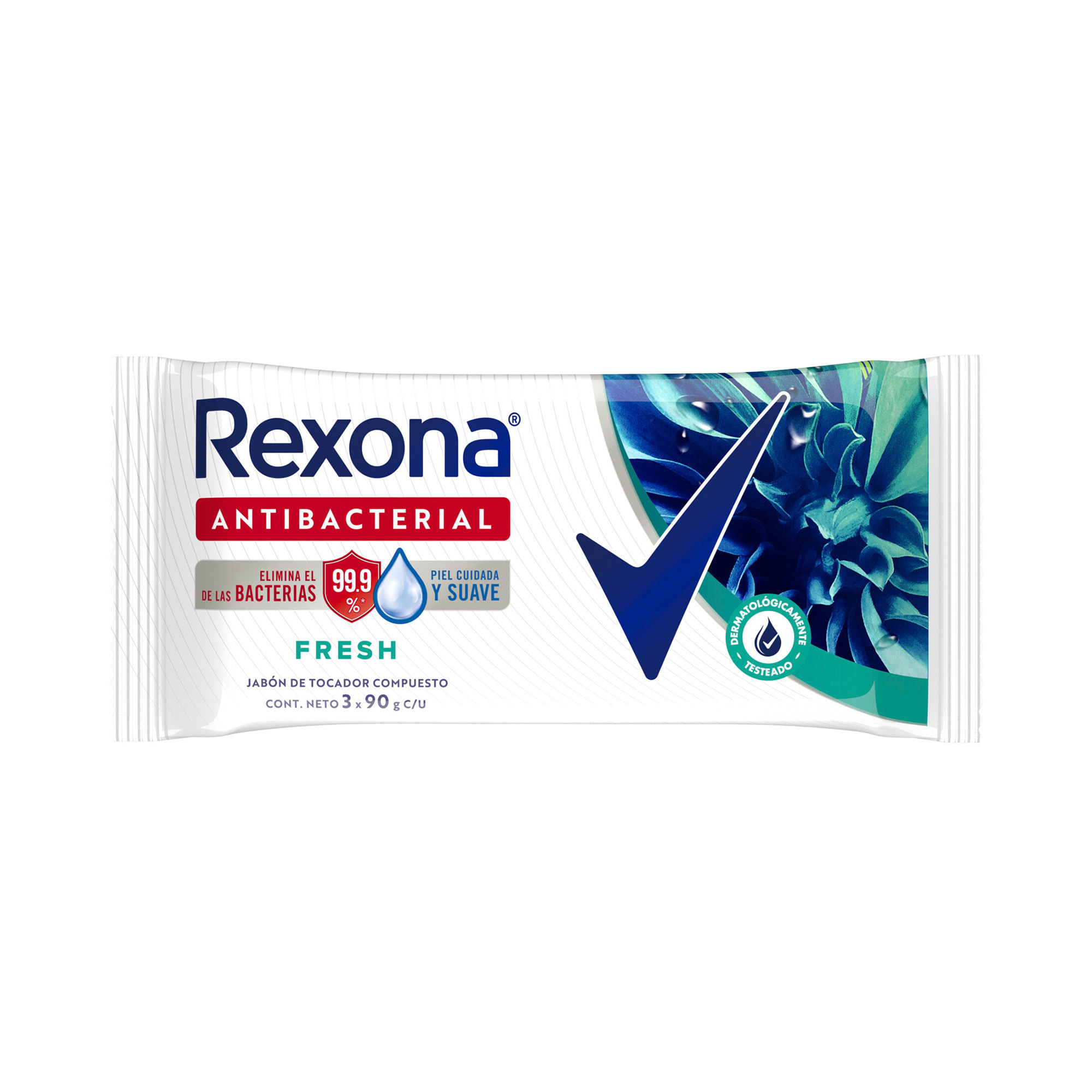 Jabón de tocador Rexona antibacterial fresh x3 90 g.