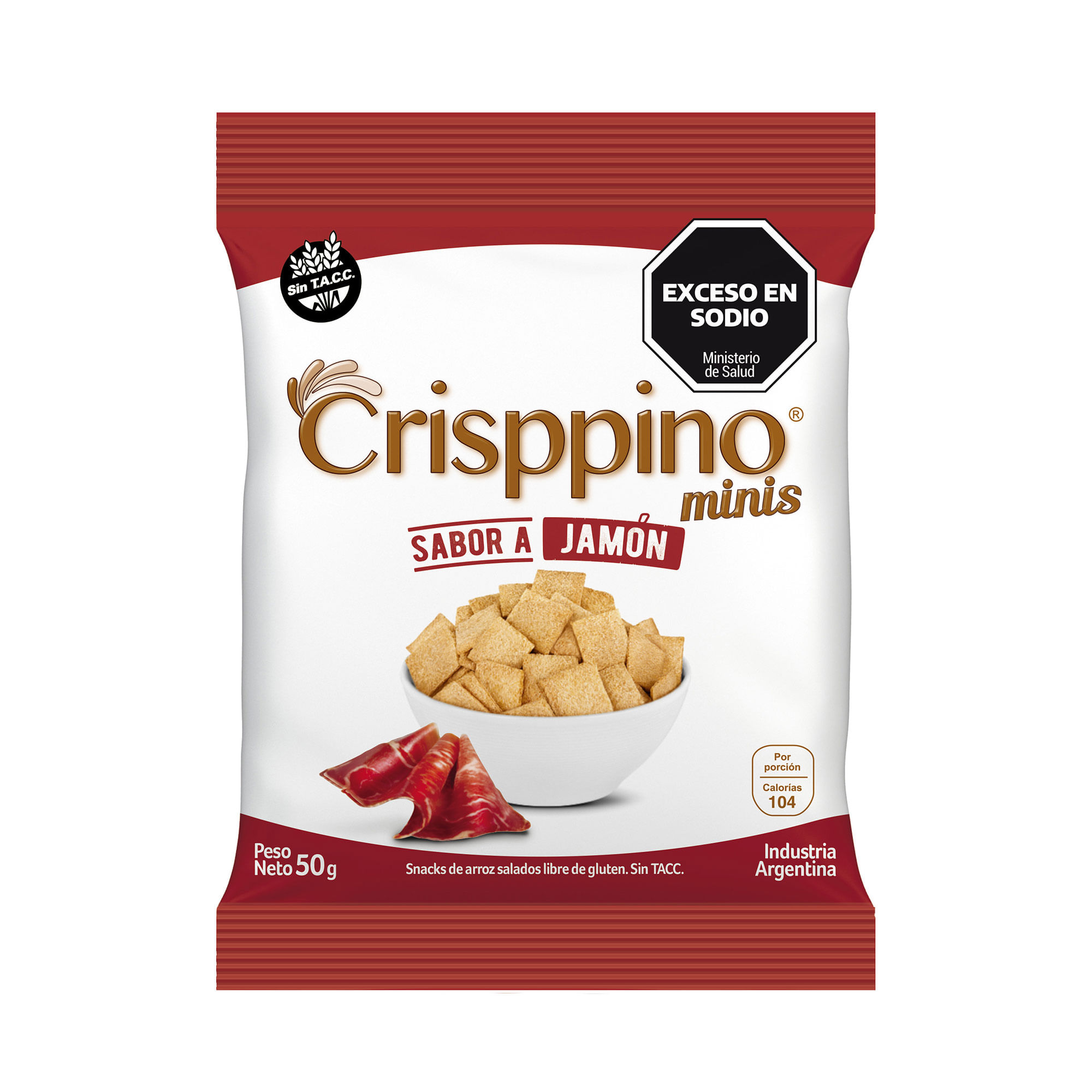 Galletas de arroz Crisppino jamón 50 g. sin TACC