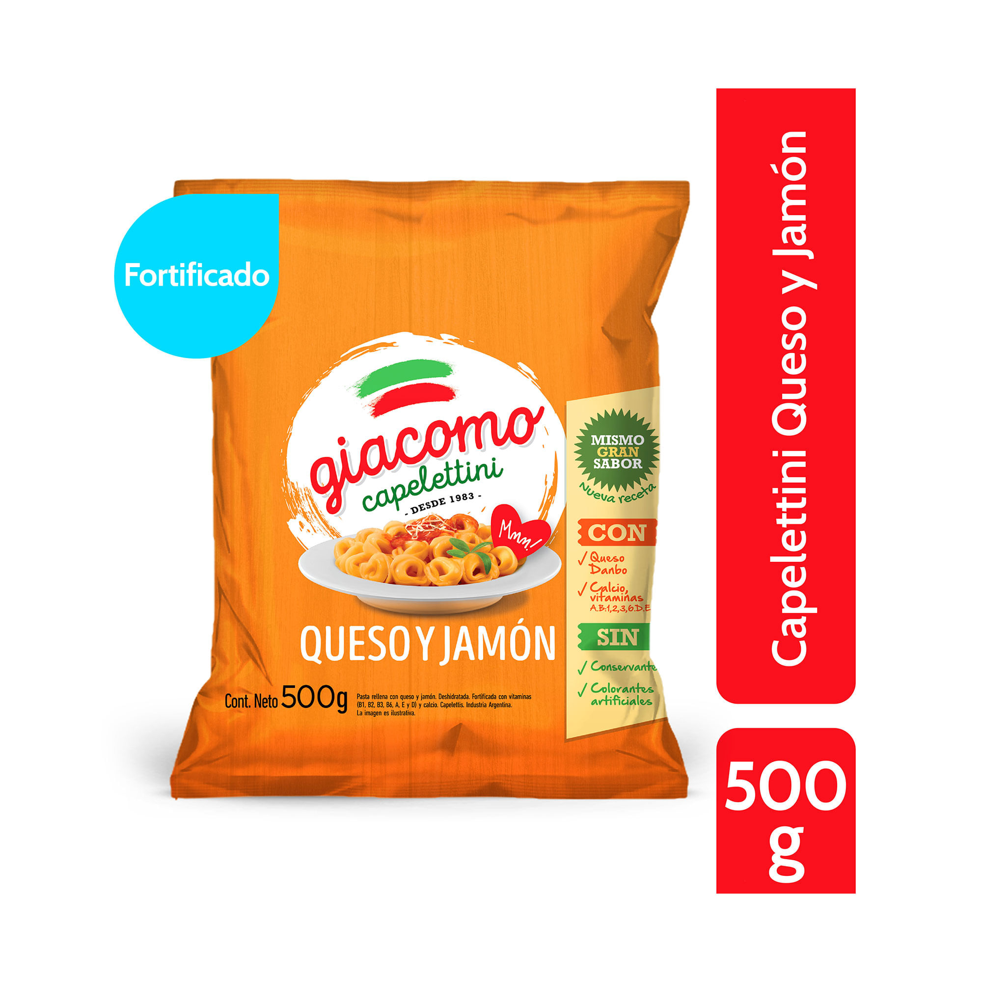 Capelletini jamón queso fortificado Giacomo 500 g.
