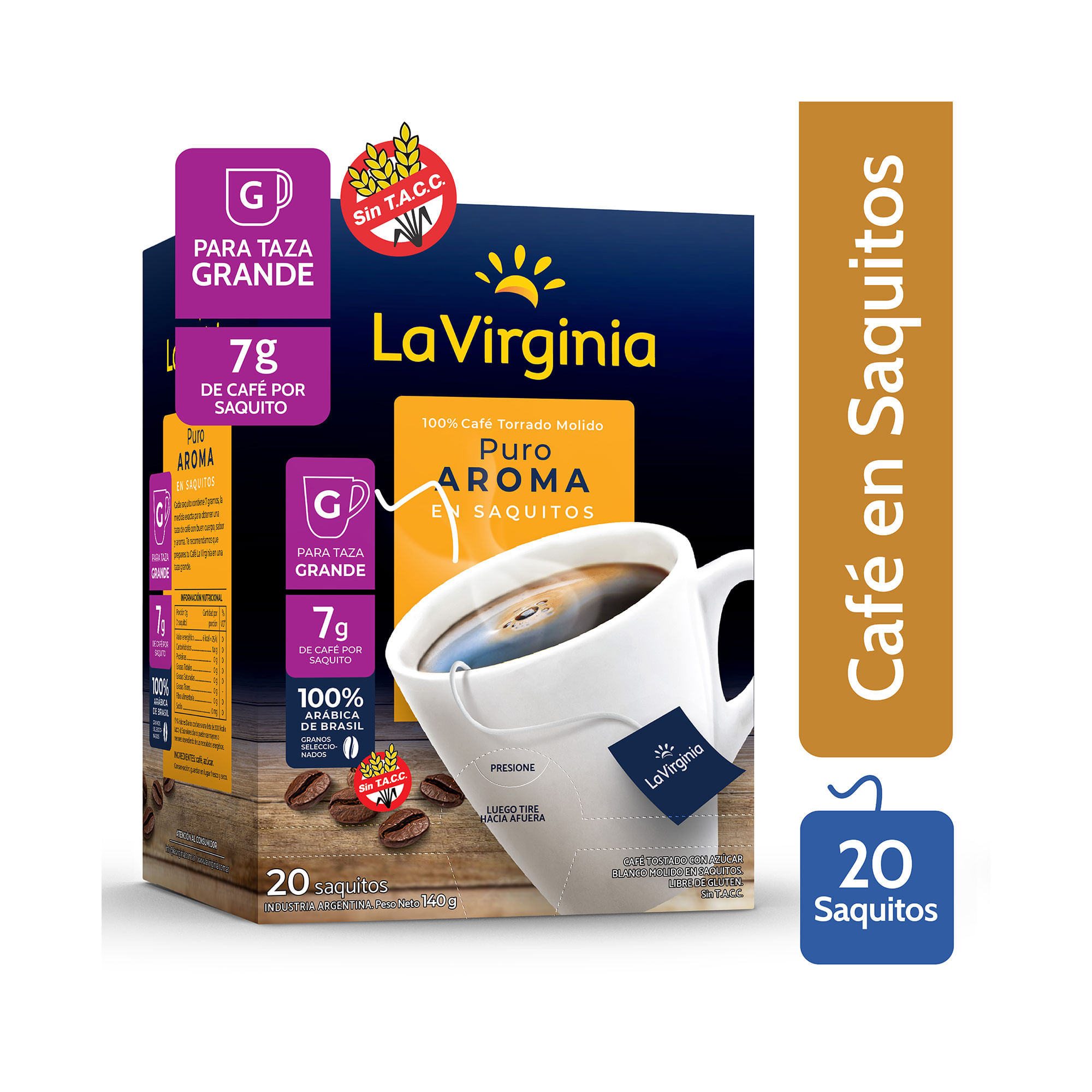 Café en saquitos La Virginia más aroma caja x 20 uni