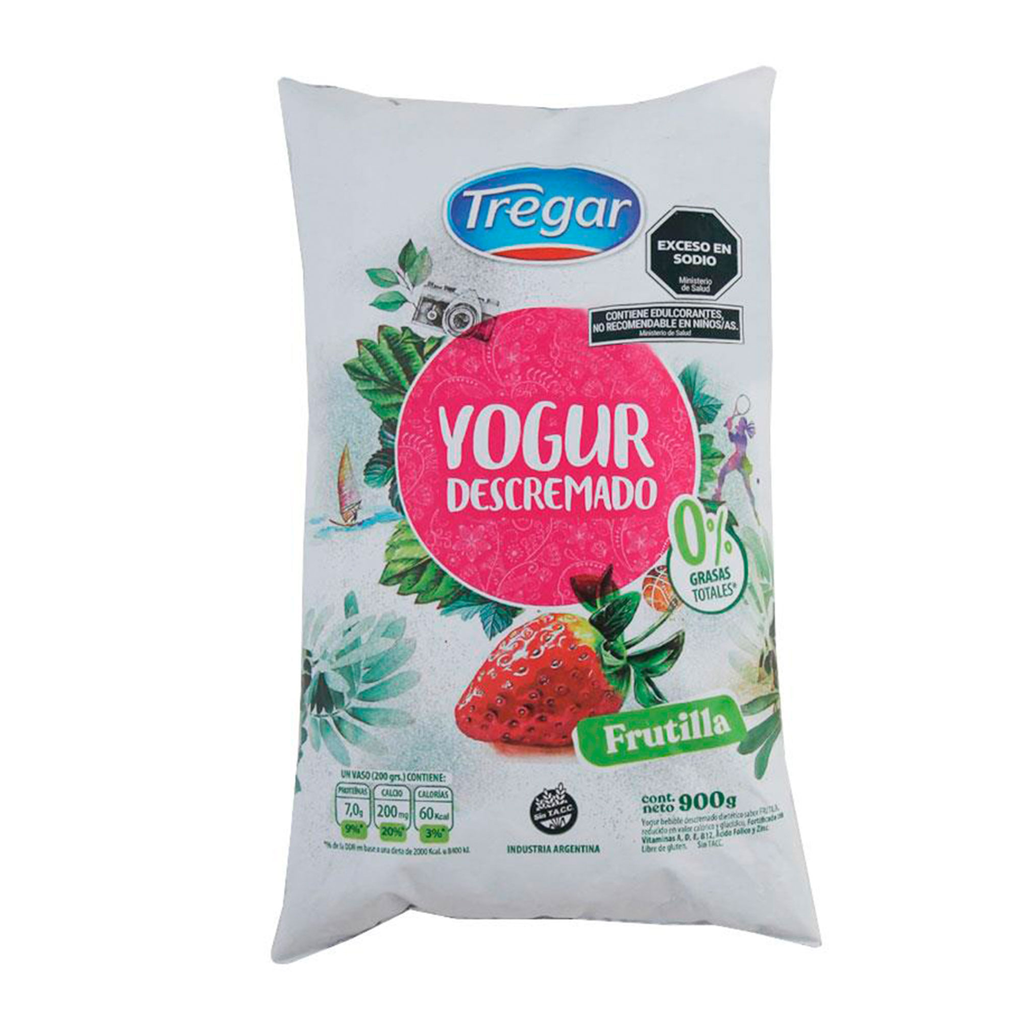 Yogur descremado bebible Tregar de frutilla 900 g.