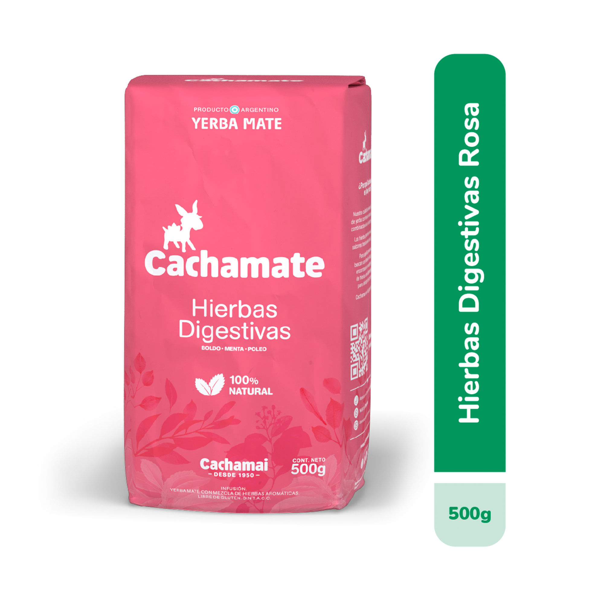 Yerba mate Cachamate hierbas rosas 500 g.