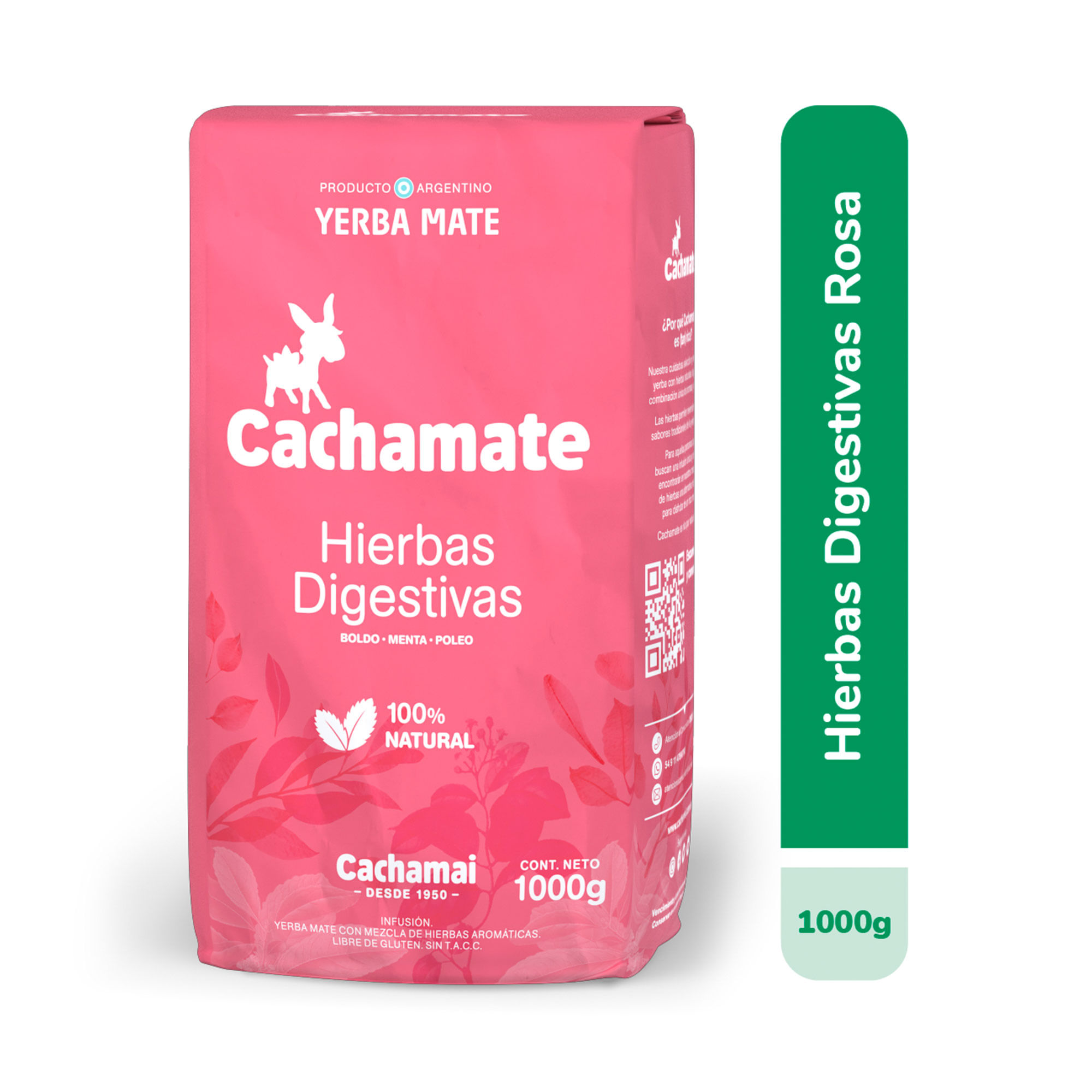 Yerba mate Cachamate rosa paquete 1 kg.