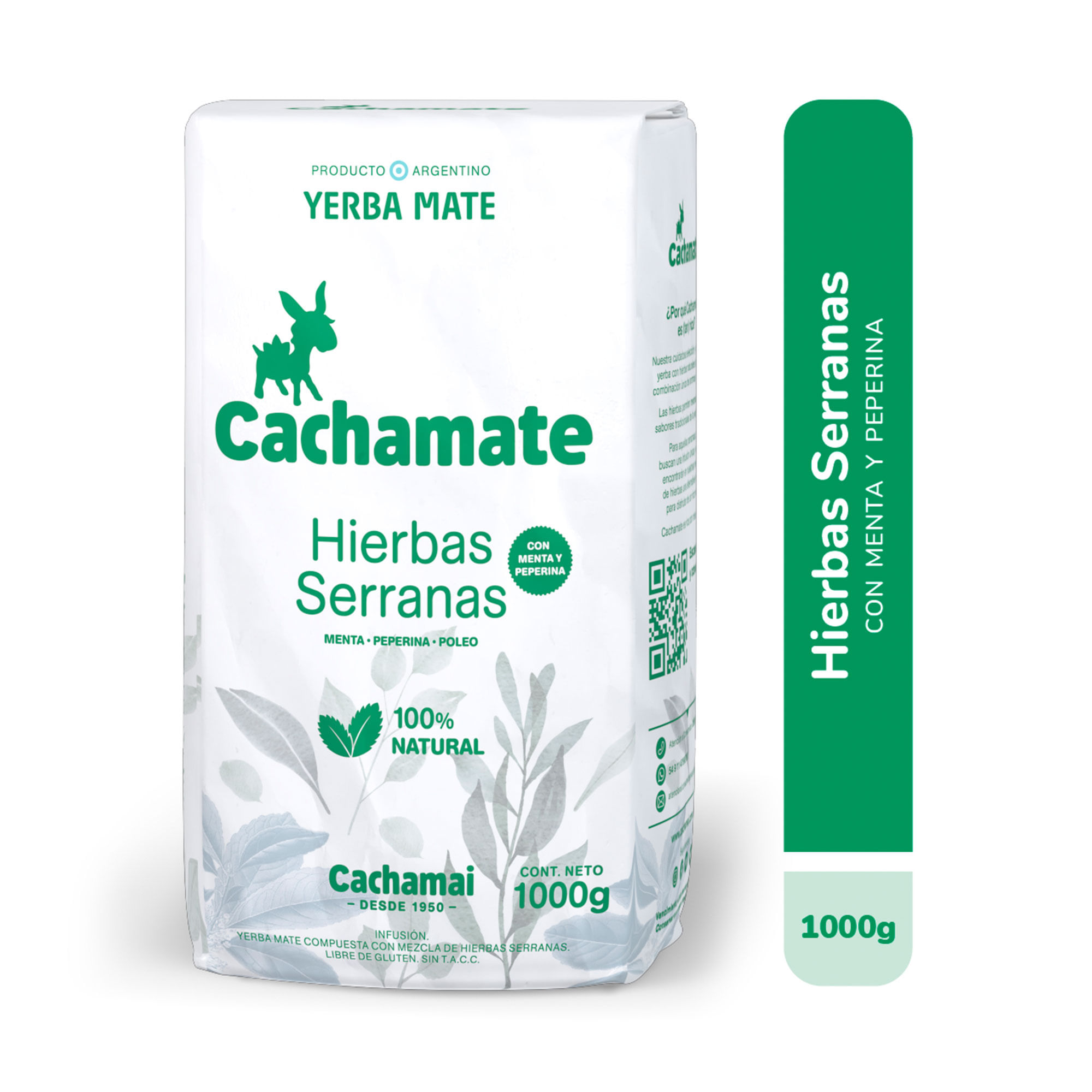 Yerba mate Cachamate hierbas serranas 1 kg.