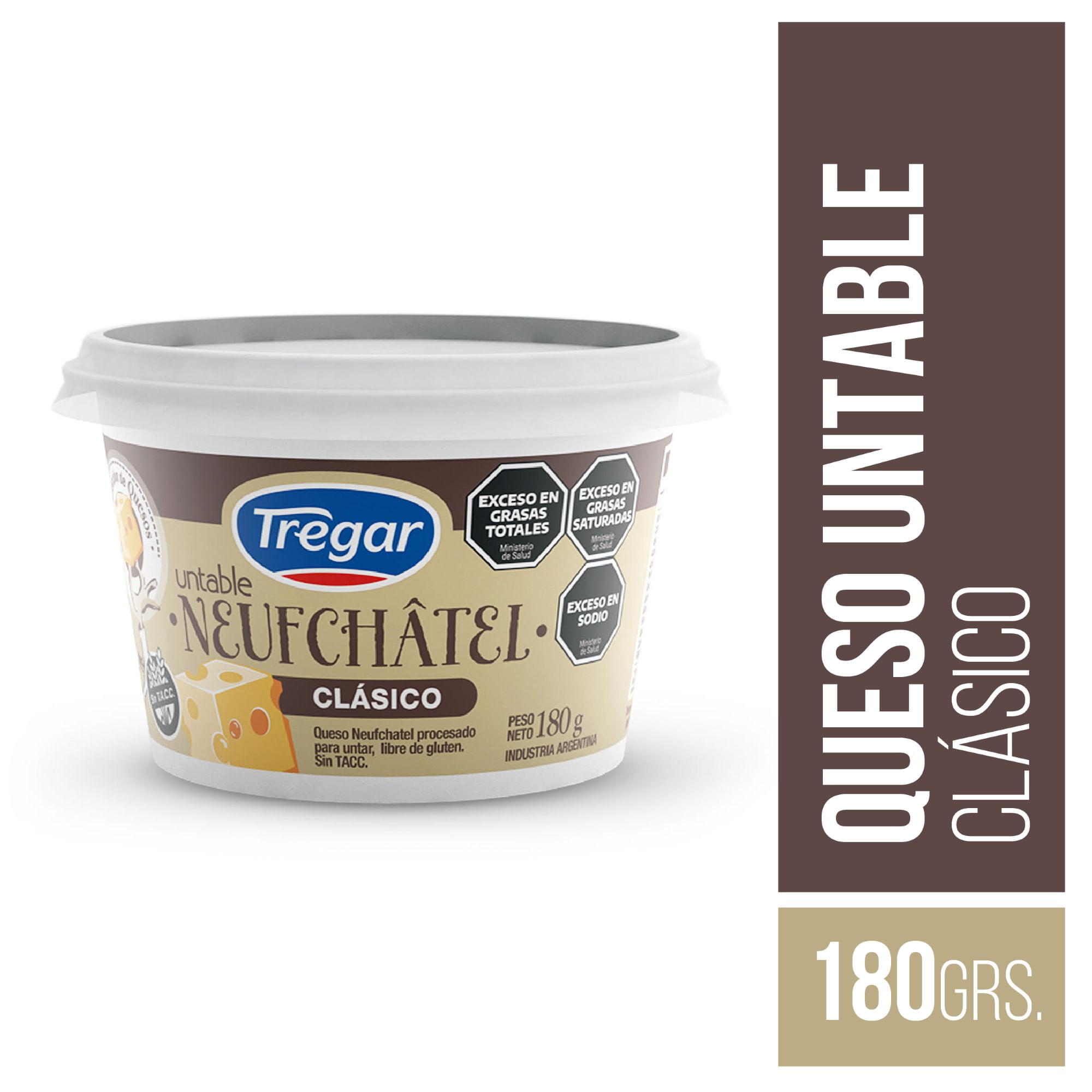 Queso neufchatel Tregar clásico en pote 180 g.