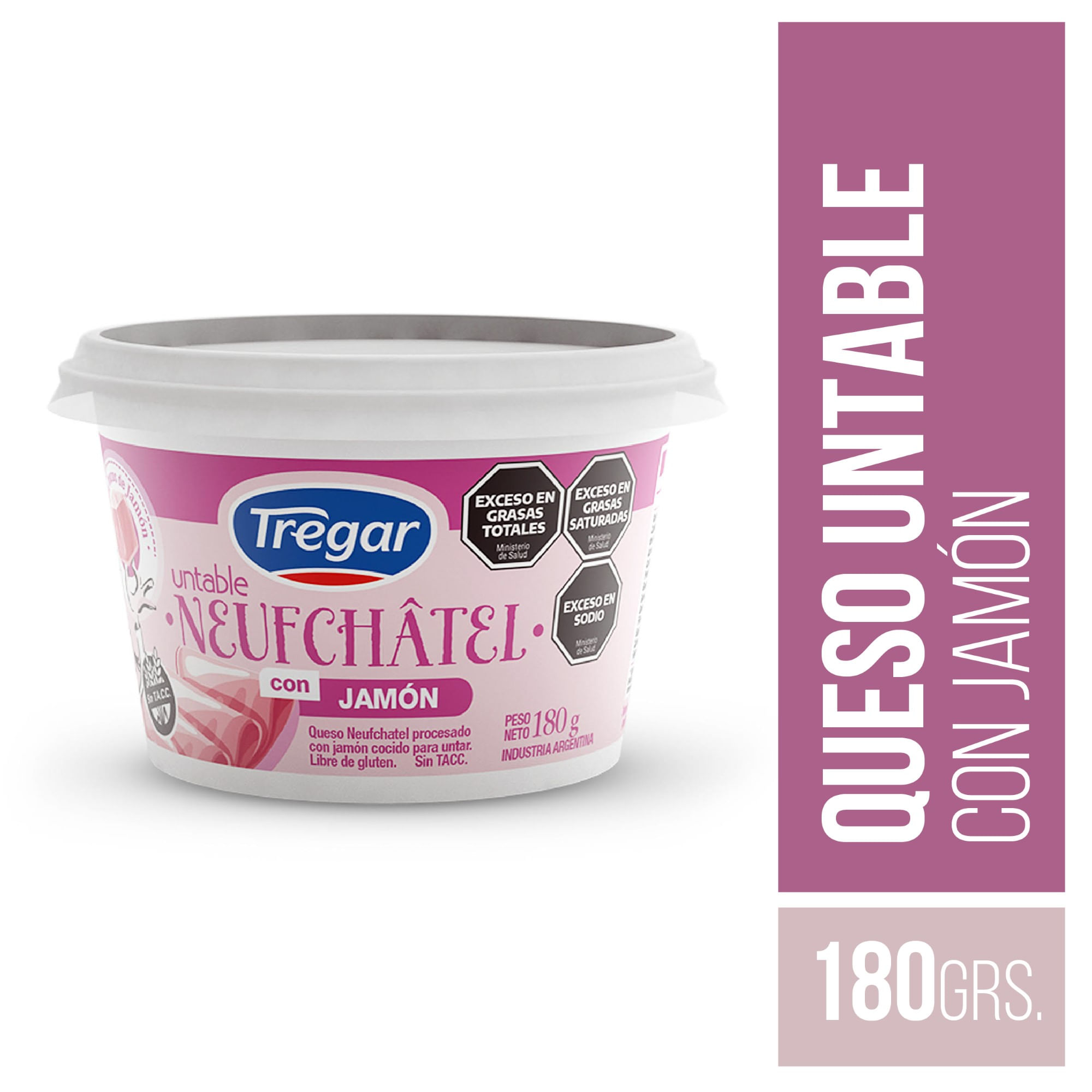 Queso neufchatel Tregar con jamón en pote 180 g.