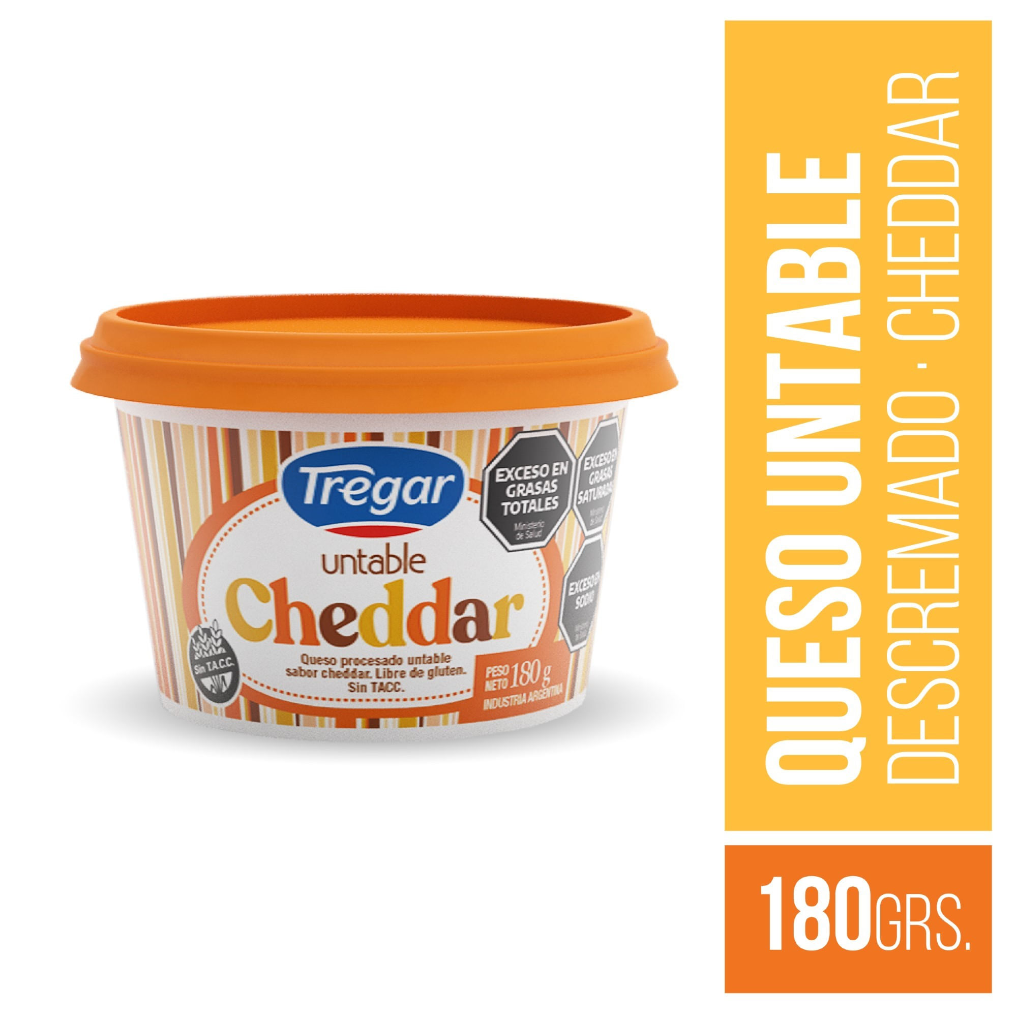 Queso untable Tregar cheddar light en pote 190 g.