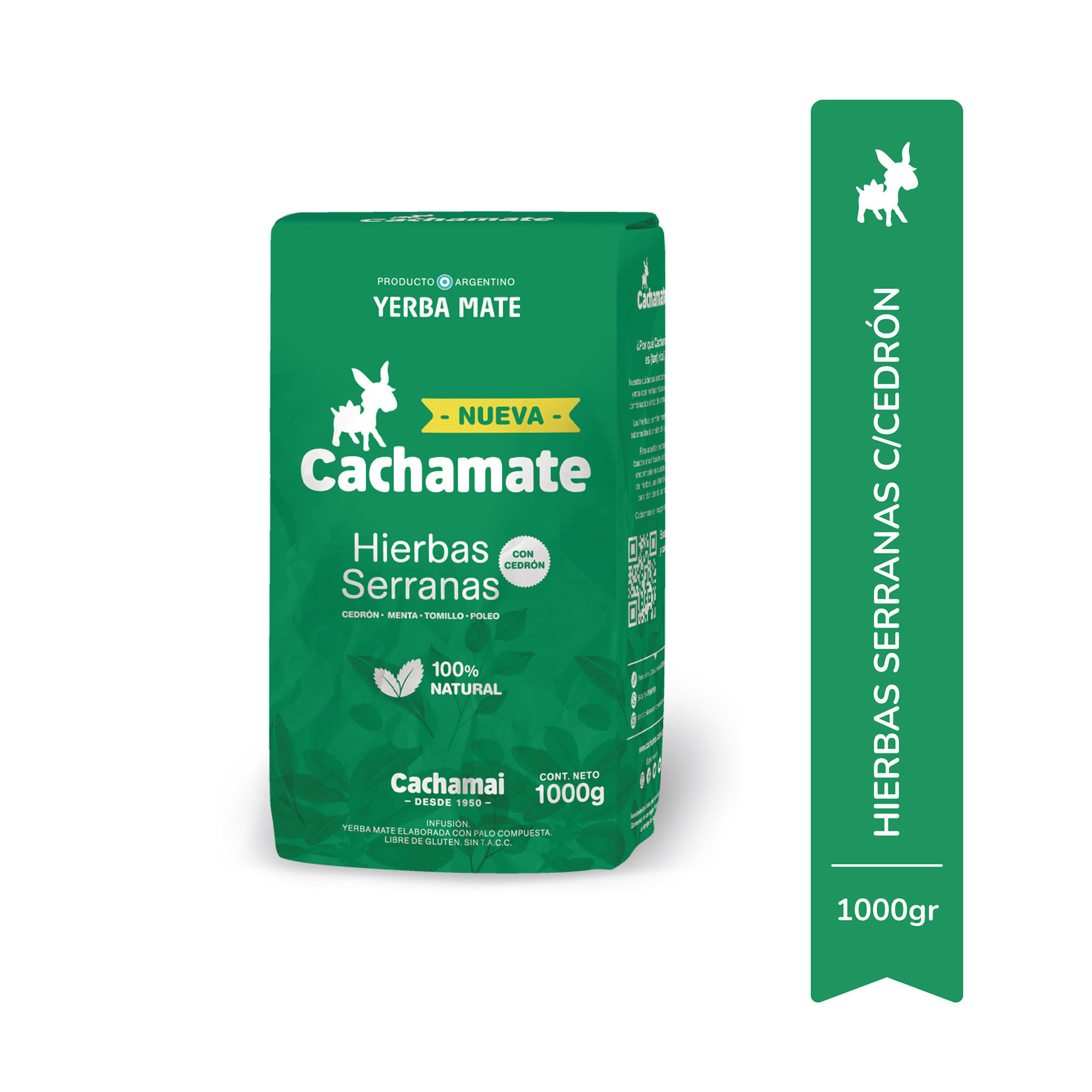 Yerba mate Cachamate hierbas serranas con cedrón 1 kg.