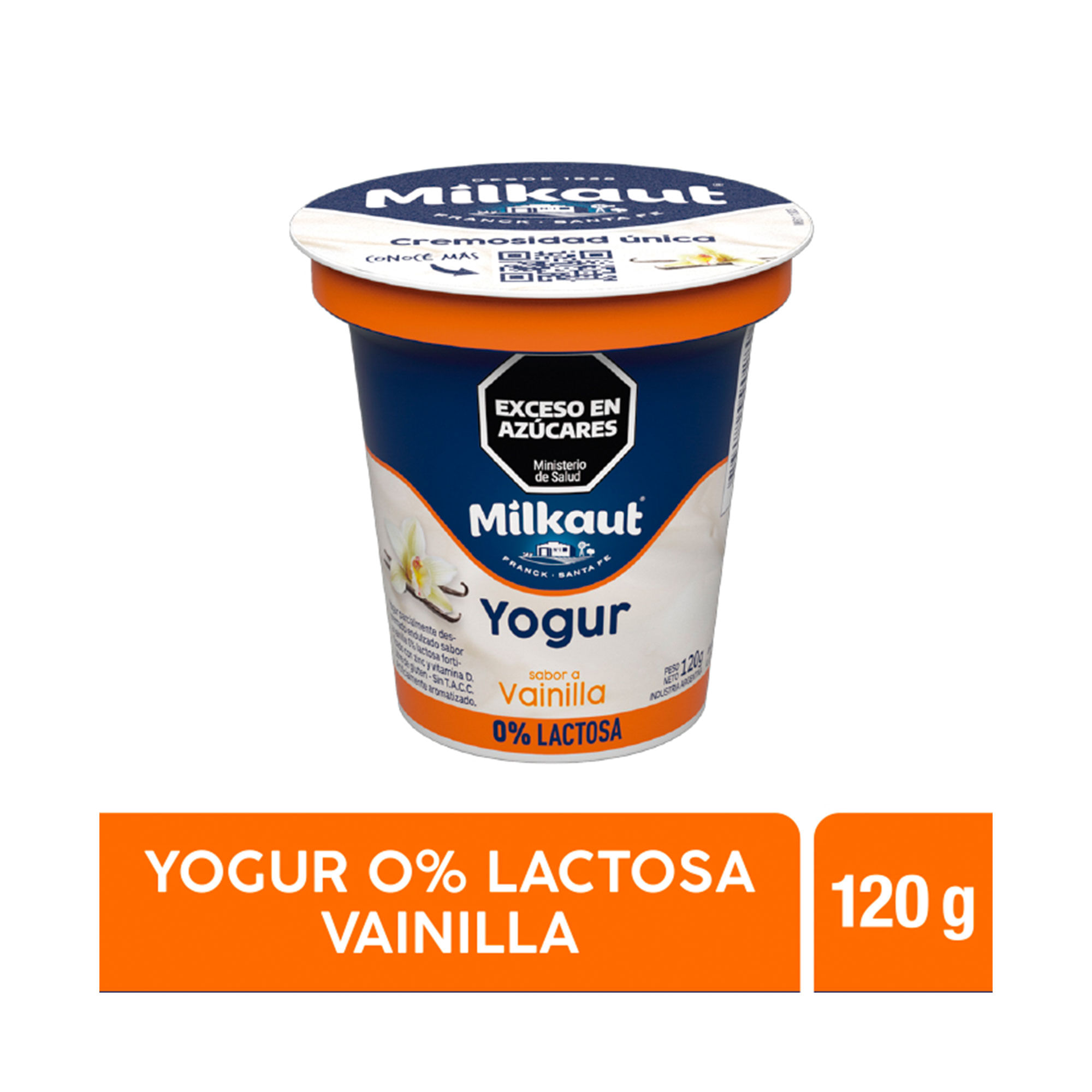 Yogur entero Milkaut de vainilla 0 lact en pote 120 g.