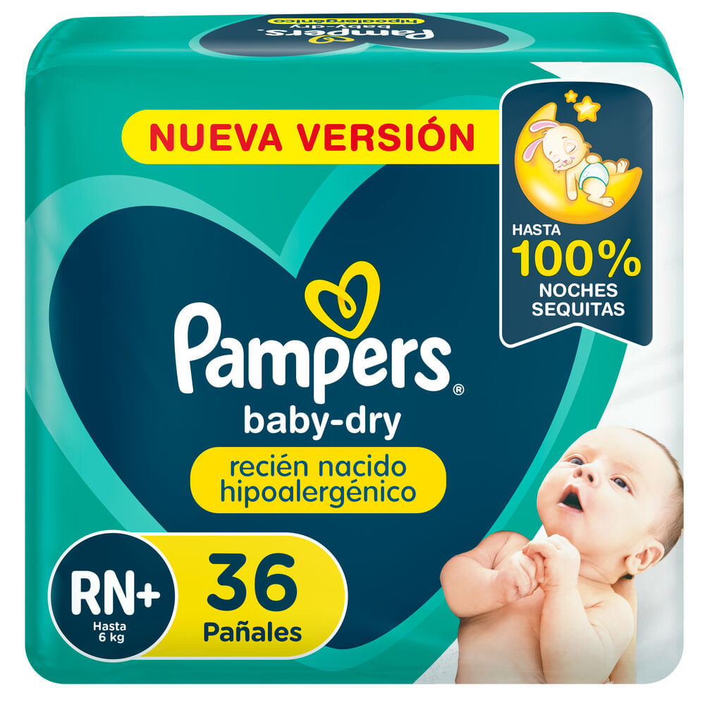 Pañales Pampers baby secos RN+ 36 uni