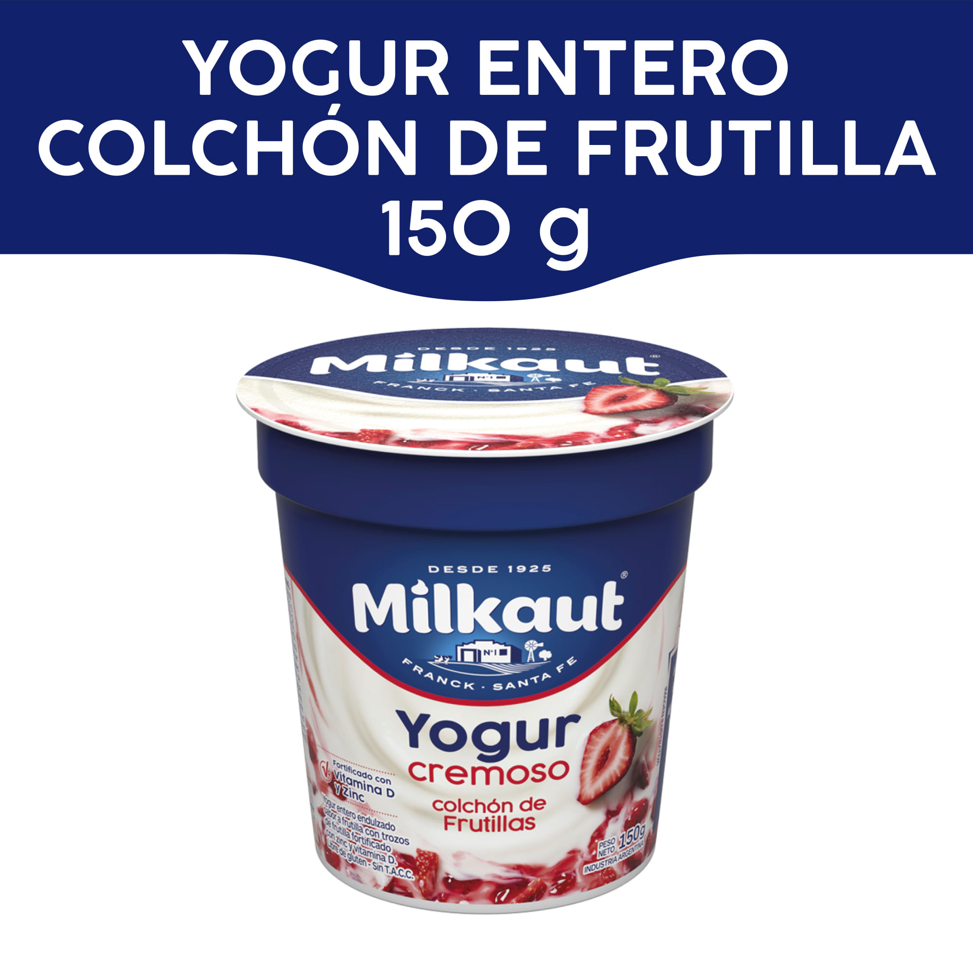 Yogur entero Milkaut con frutilla en trozos 150 g.