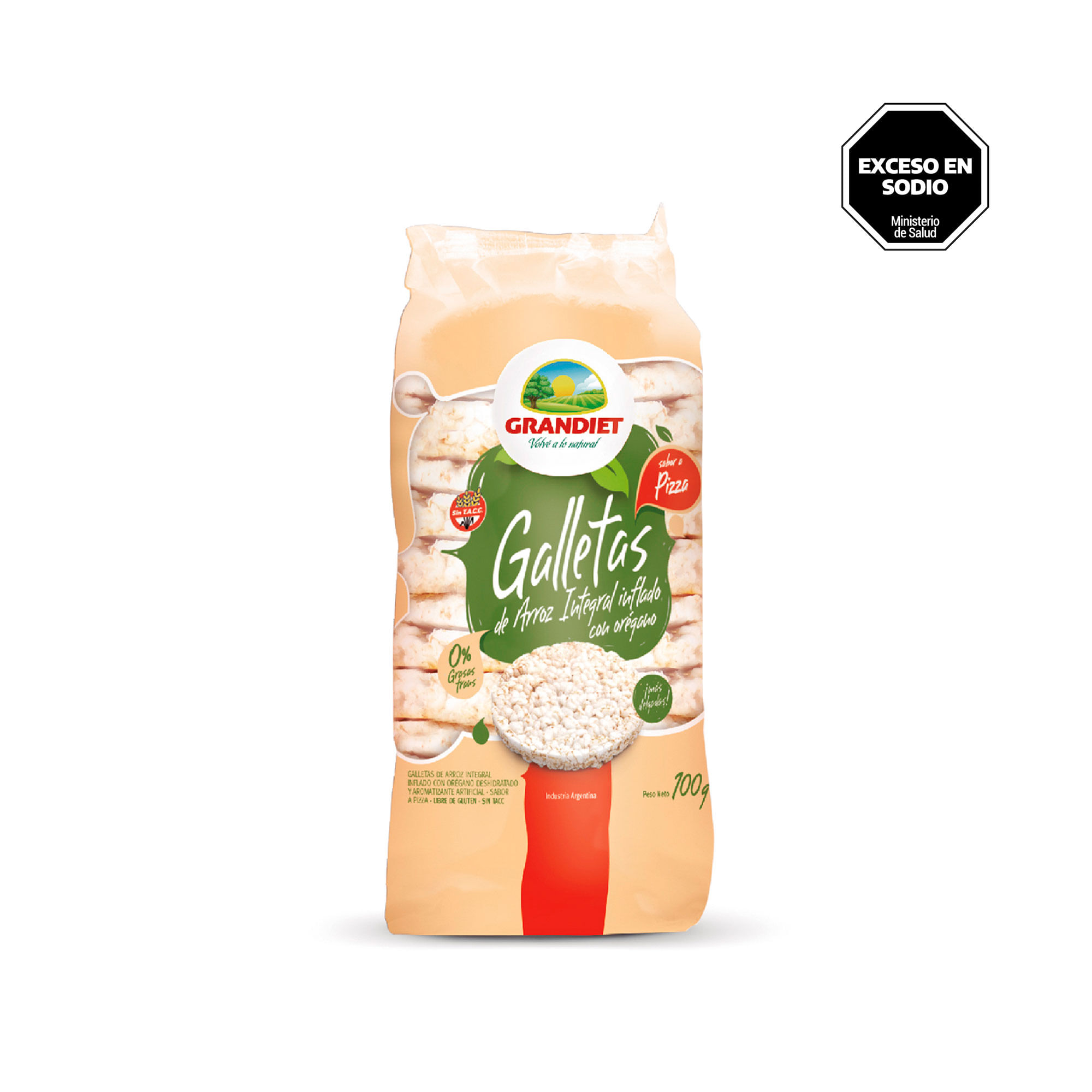 Galletas de arroz Grandiet pizza 100 g. sin TACC