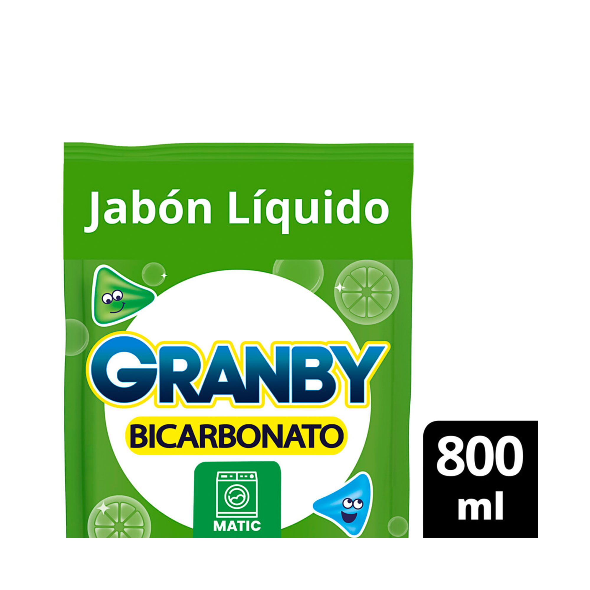 Jabón Liquido para lavar ropa Granby Bicarbonato Baja Espuma de Limón 800 ml