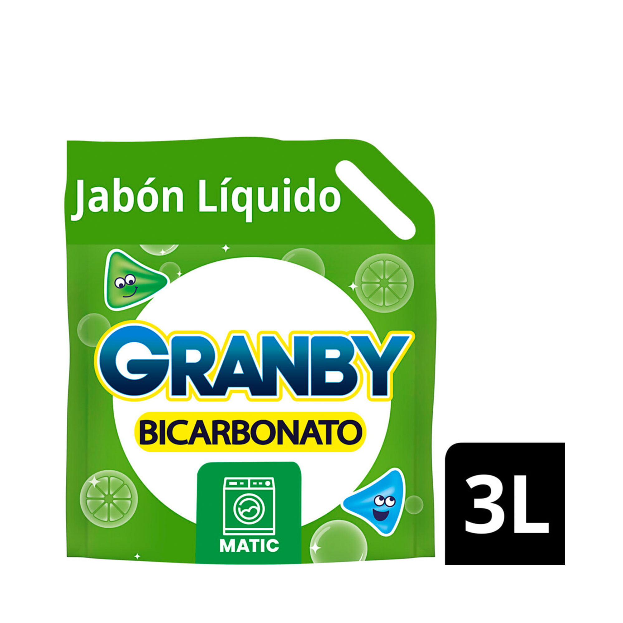 Jabón Líquido para lavar ropa Granby Bicarbonato Baja Espuma de Limón 3 lts