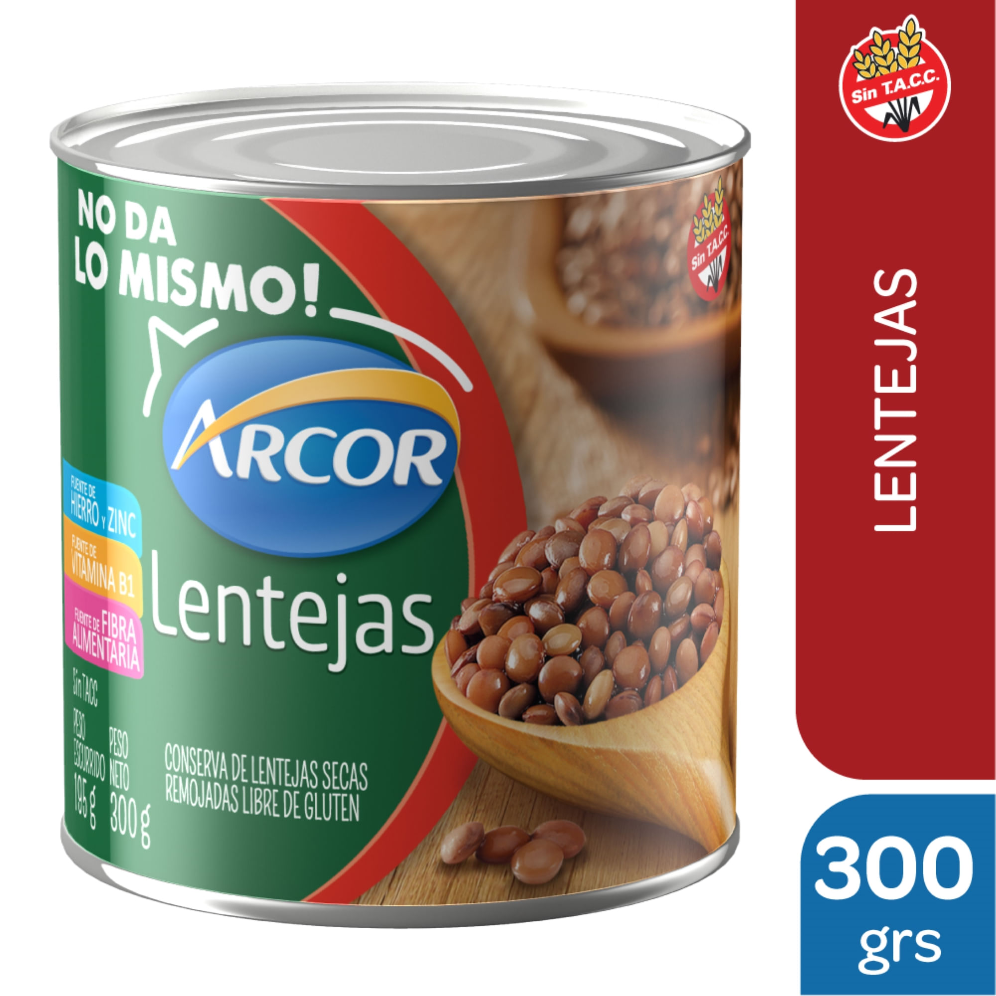 lentejas secas remojadas Arcor en lata 300 g.