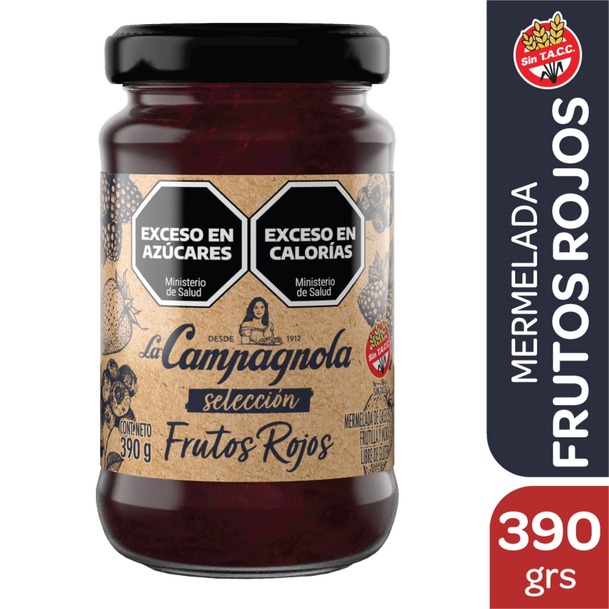 Mermelada artesanal La Campagnola de frutos rojos 390 g.