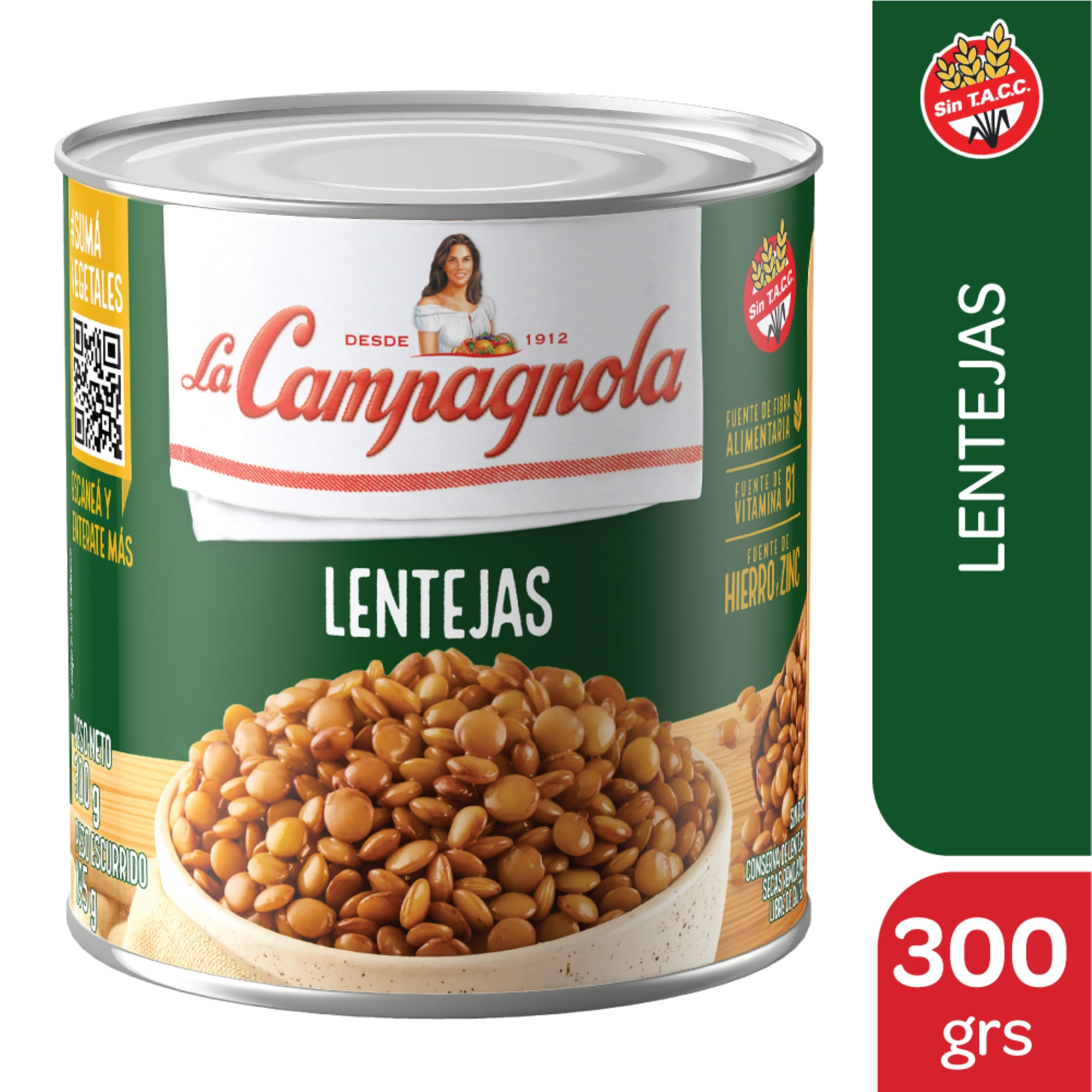 Lentejas La campagnola secas remojadas 300 g.